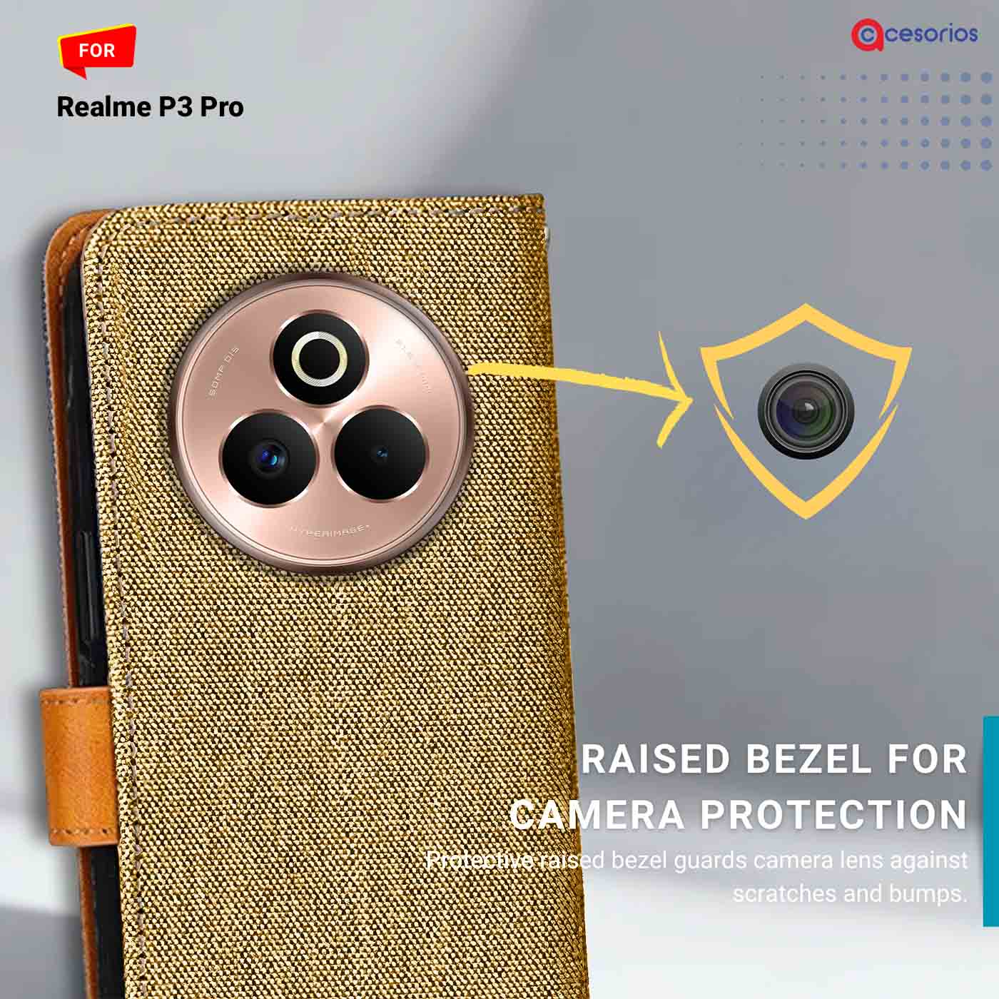 Denim & Leather back panel — Realme P3 Pro 5G in Light Brown mobile case