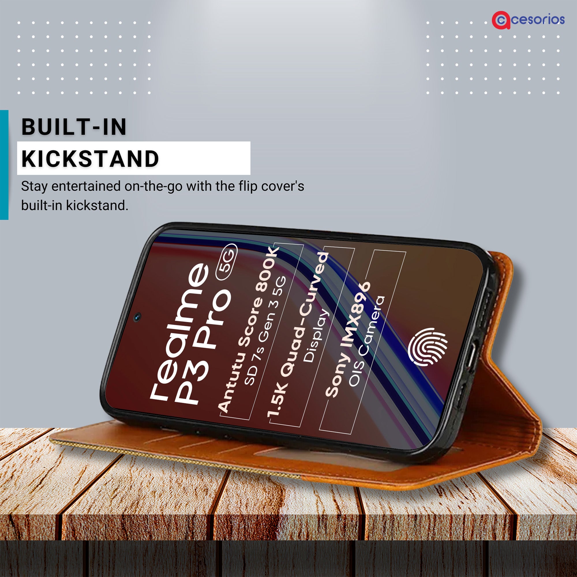 Accesorios Realme P3 Pro denim flip cover – Light Brown – Image 4 #color_light brown