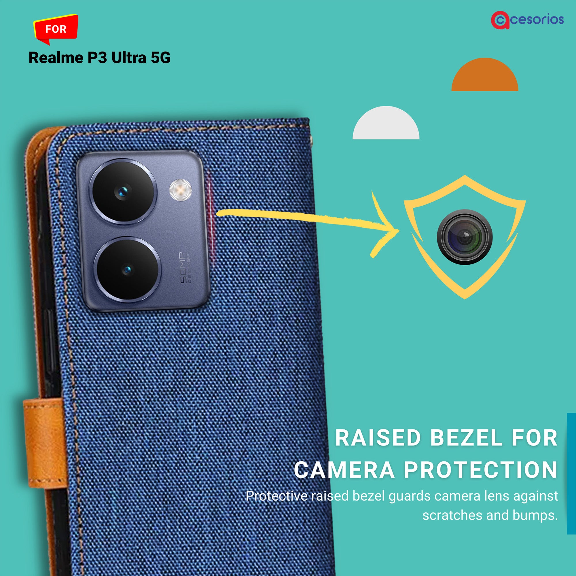 Accesorios Realme P3 Ultra 5G denim flip cover – Blue – Image 2 #color_blue