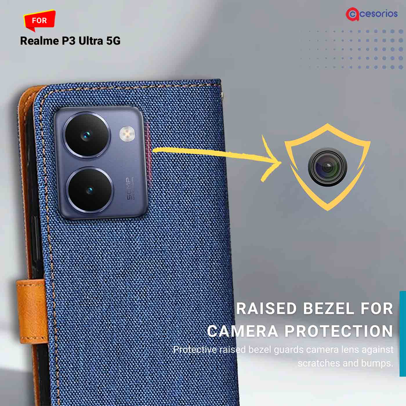 Denim & Leather back panel — Realme P3 Ultra 5G in Blue mobile case