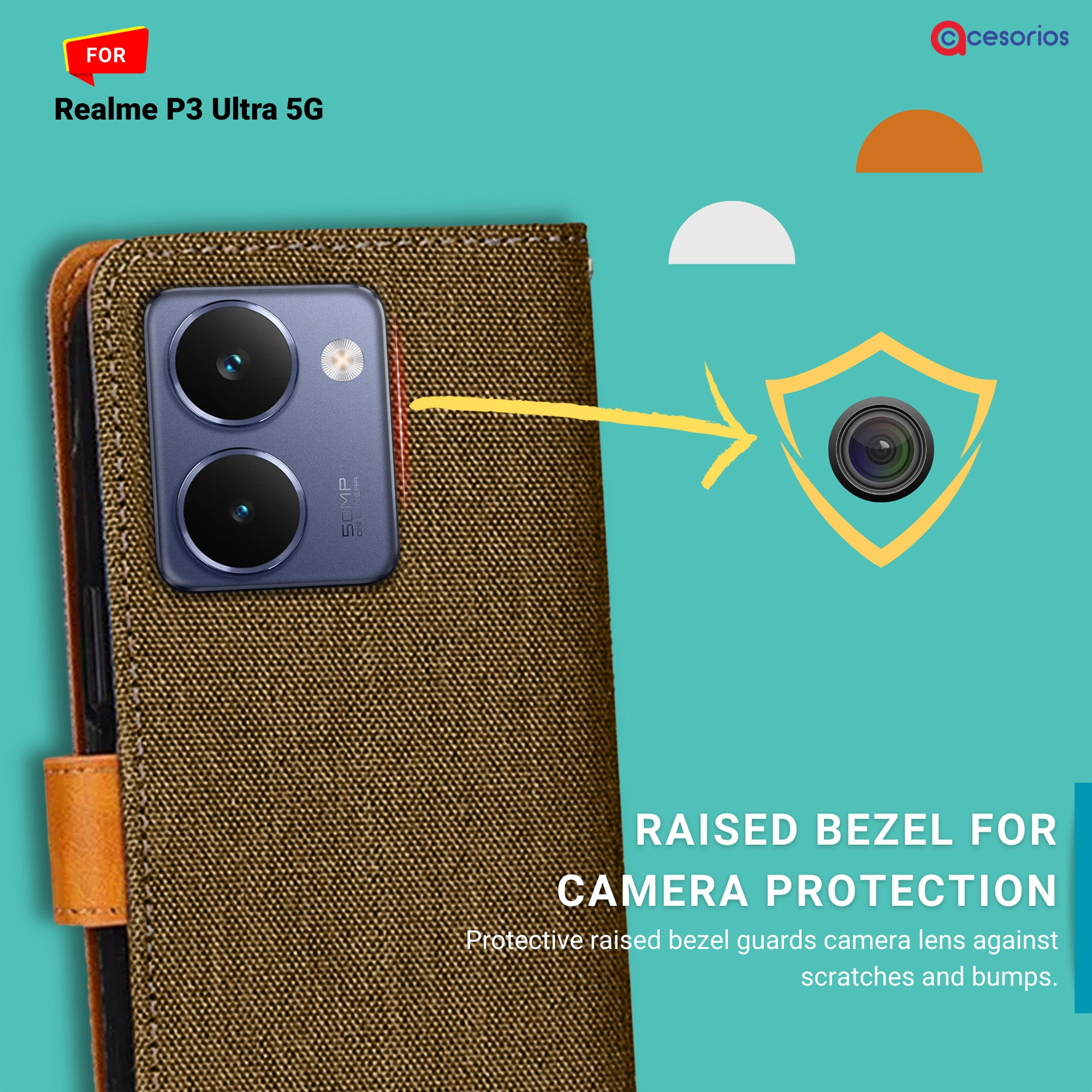 Accesorios Realme P3 Ultra 5G denim flip cover – Dark Brown – Image 2 #color_dark brown
