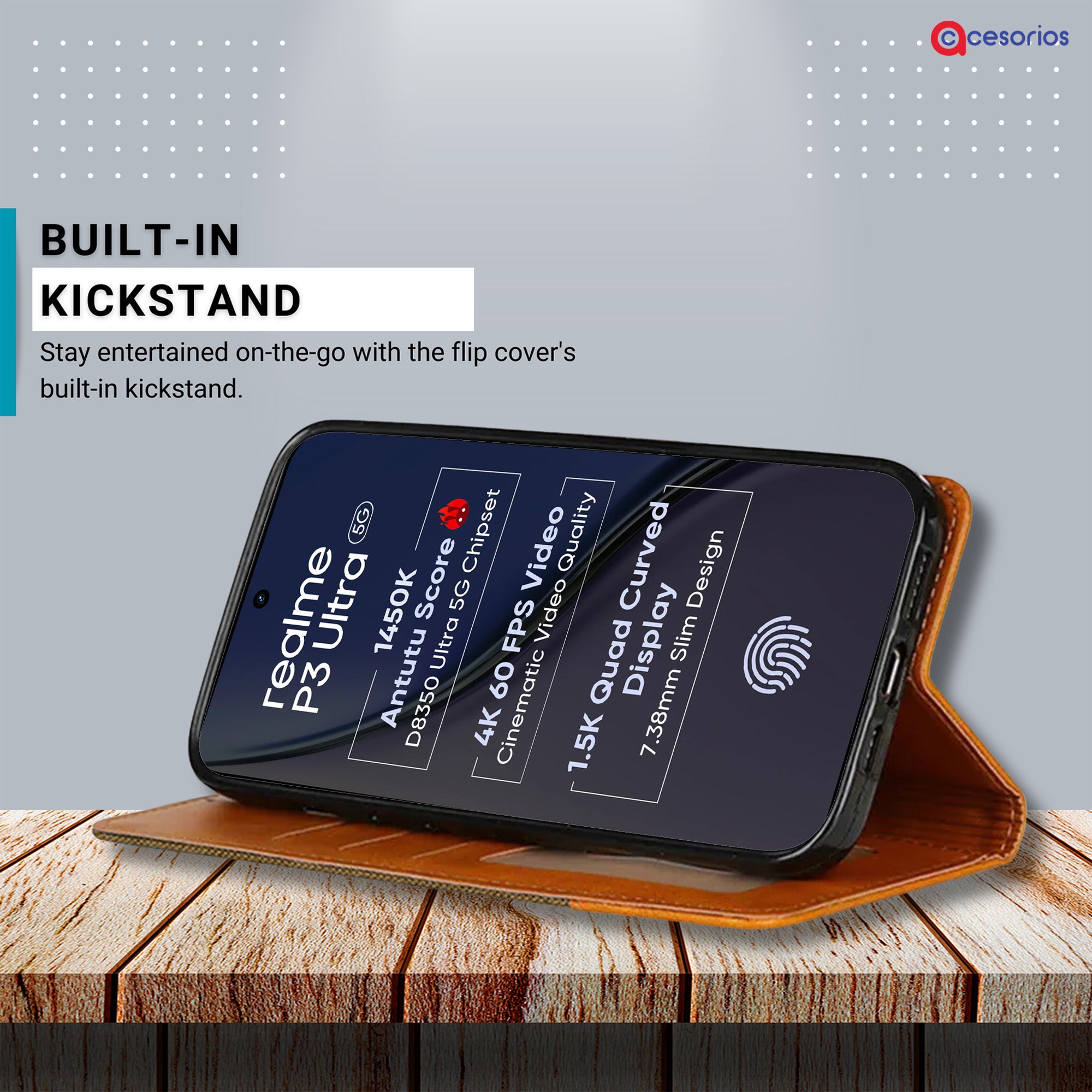 Accesorios Realme P3 Ultra 5G denim flip cover – Dark Brown – Image 4 #color_dark brown