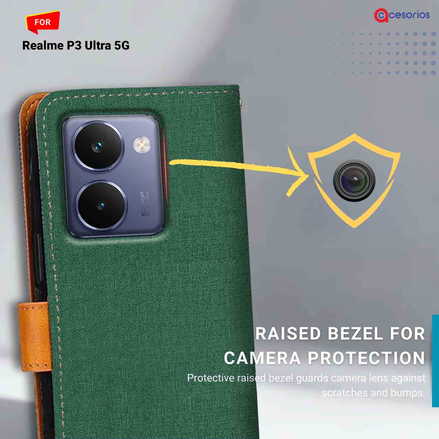 Accesorios Realme P3 Ultra 5G denim flip cover – Green – Image 2 #color_g