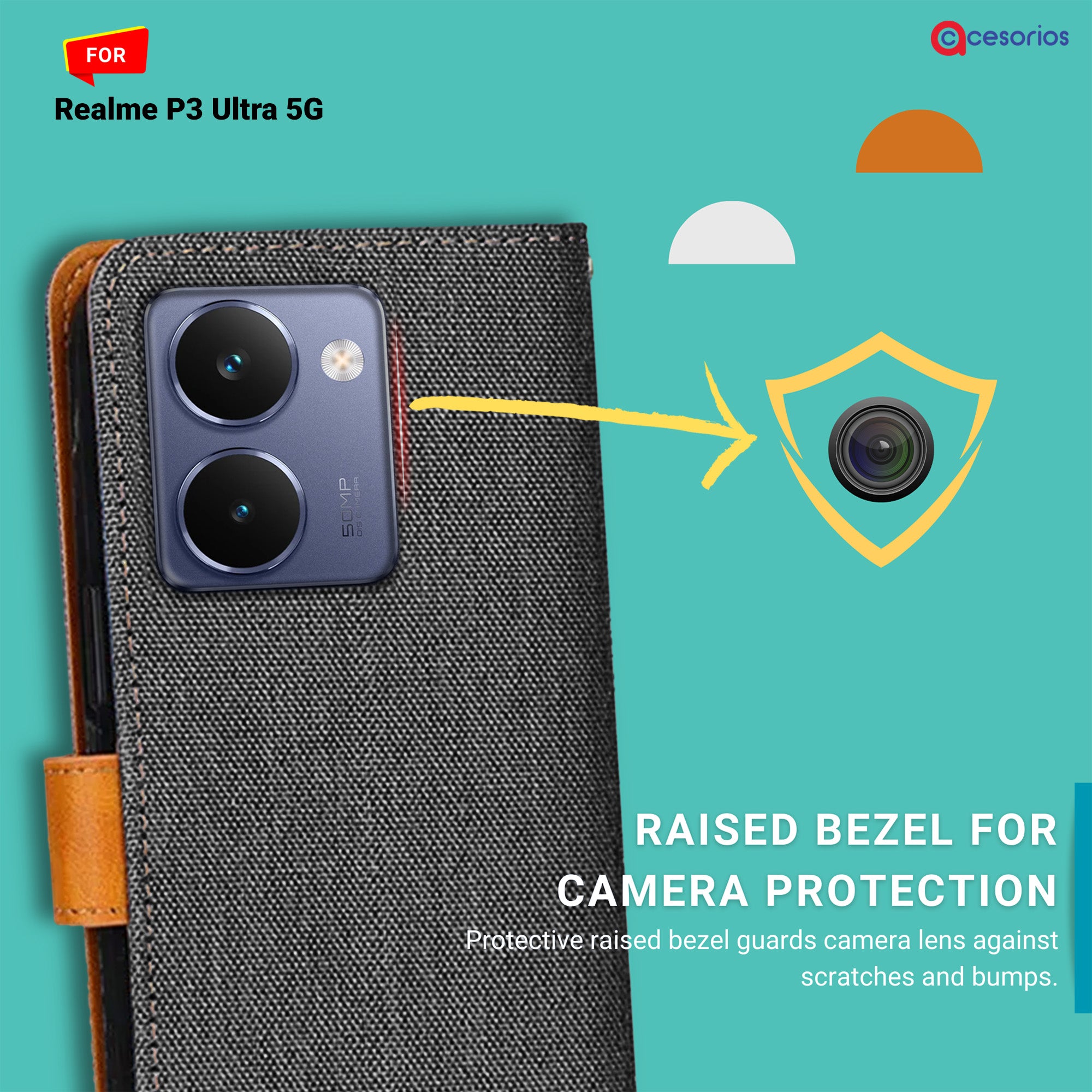 Accesorios Realme P3 Ultra 5G denim flip cover – Grey – Image 2 #color_grey