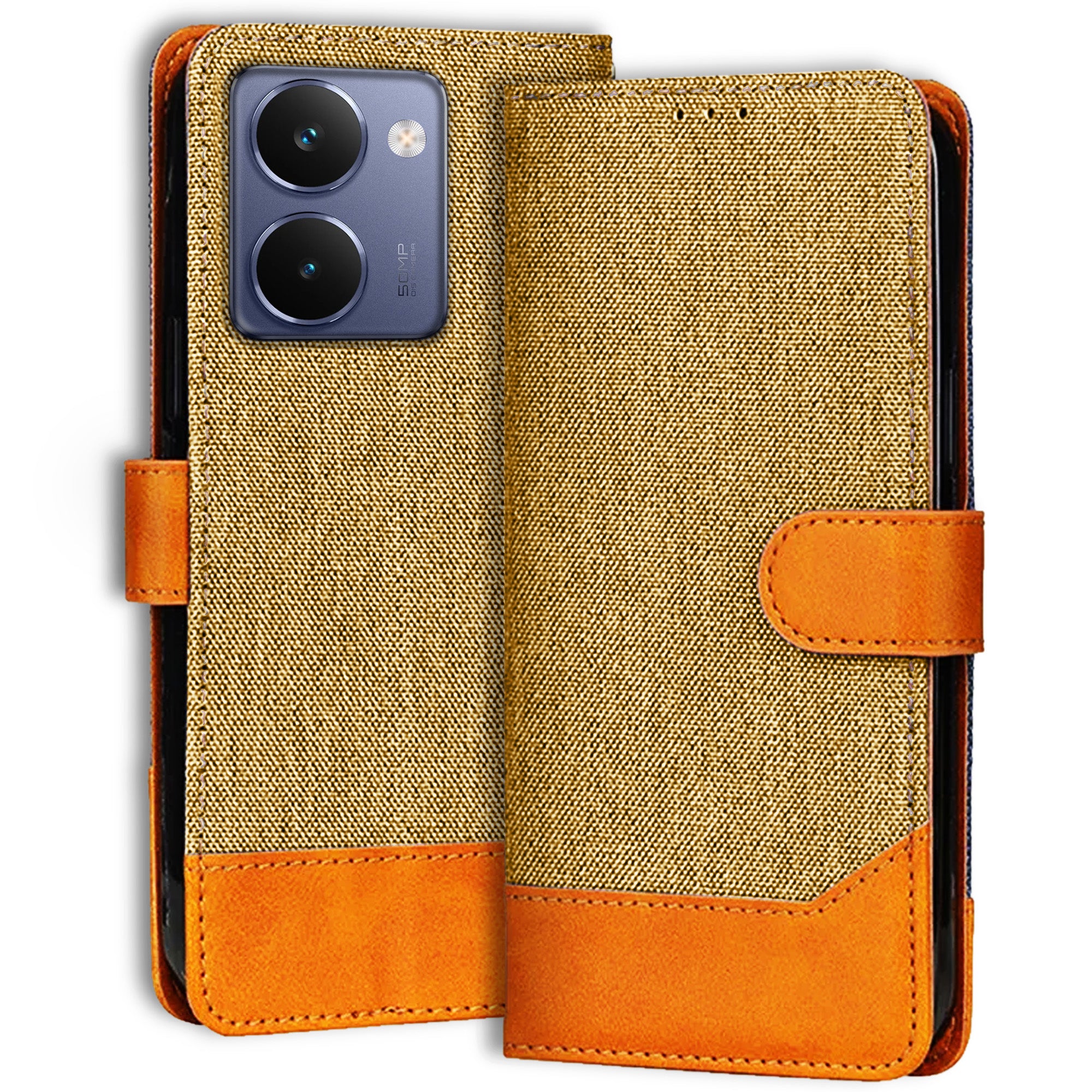 Accesorios Realme P3 Ultra 5G denim flip cover – Light Brown – Image 1 #color_light brown