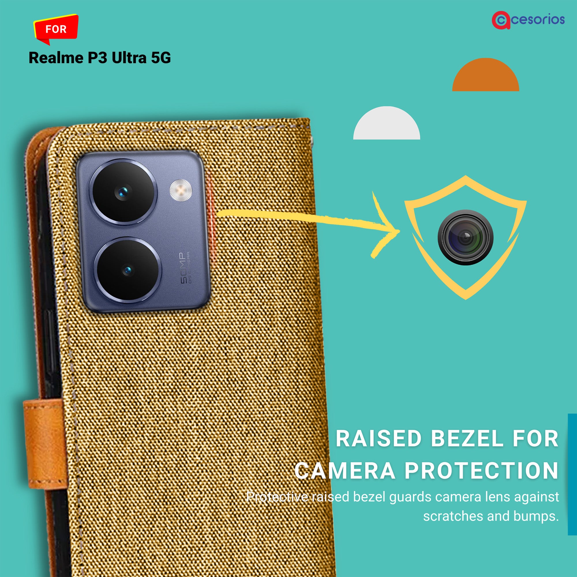 Accesorios Realme P3 Ultra 5G denim flip cover – Light Brown – Image 2 #color_light brown