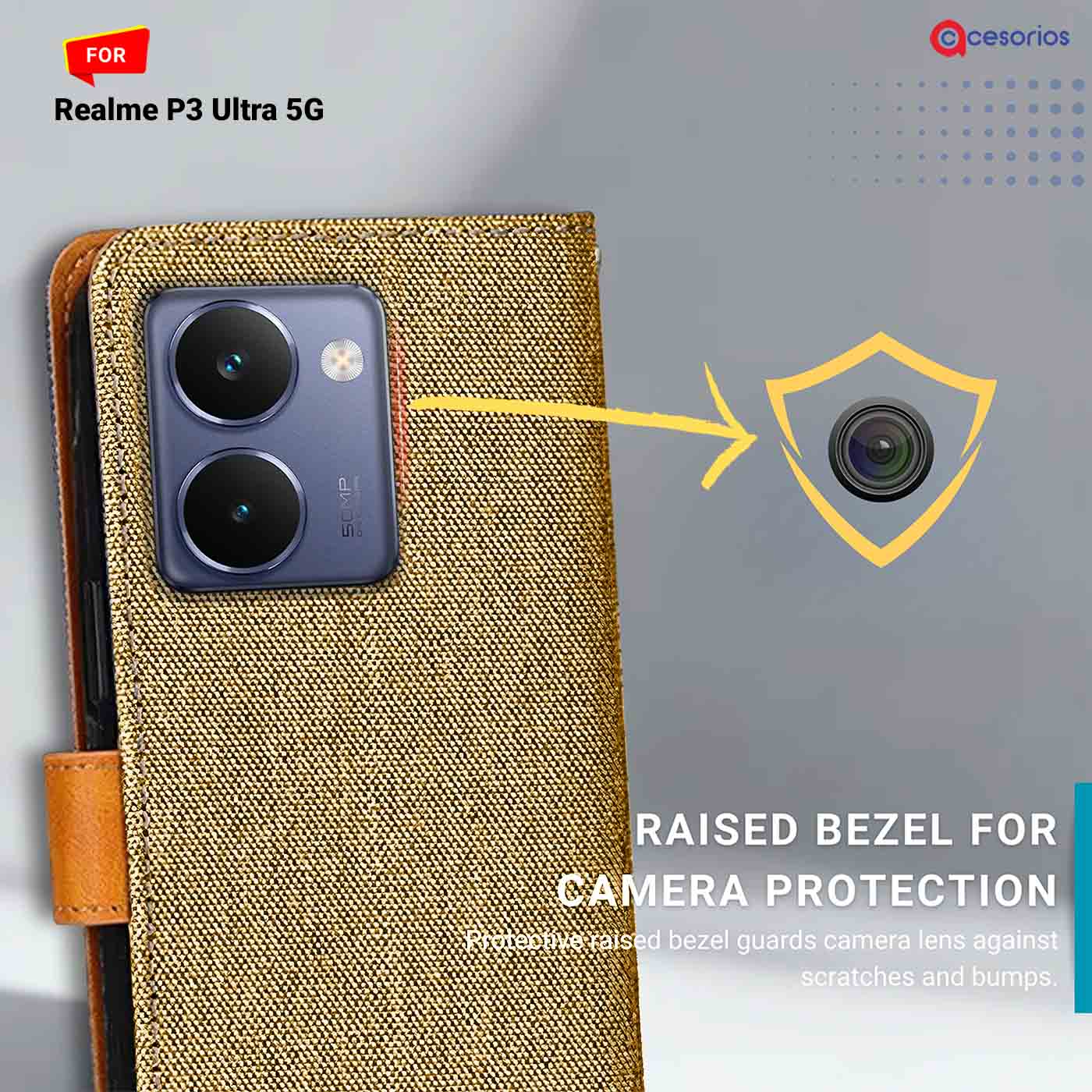 Denim & Leather back panel — Realme P3 Ultra 5G in Light Brown mobile case