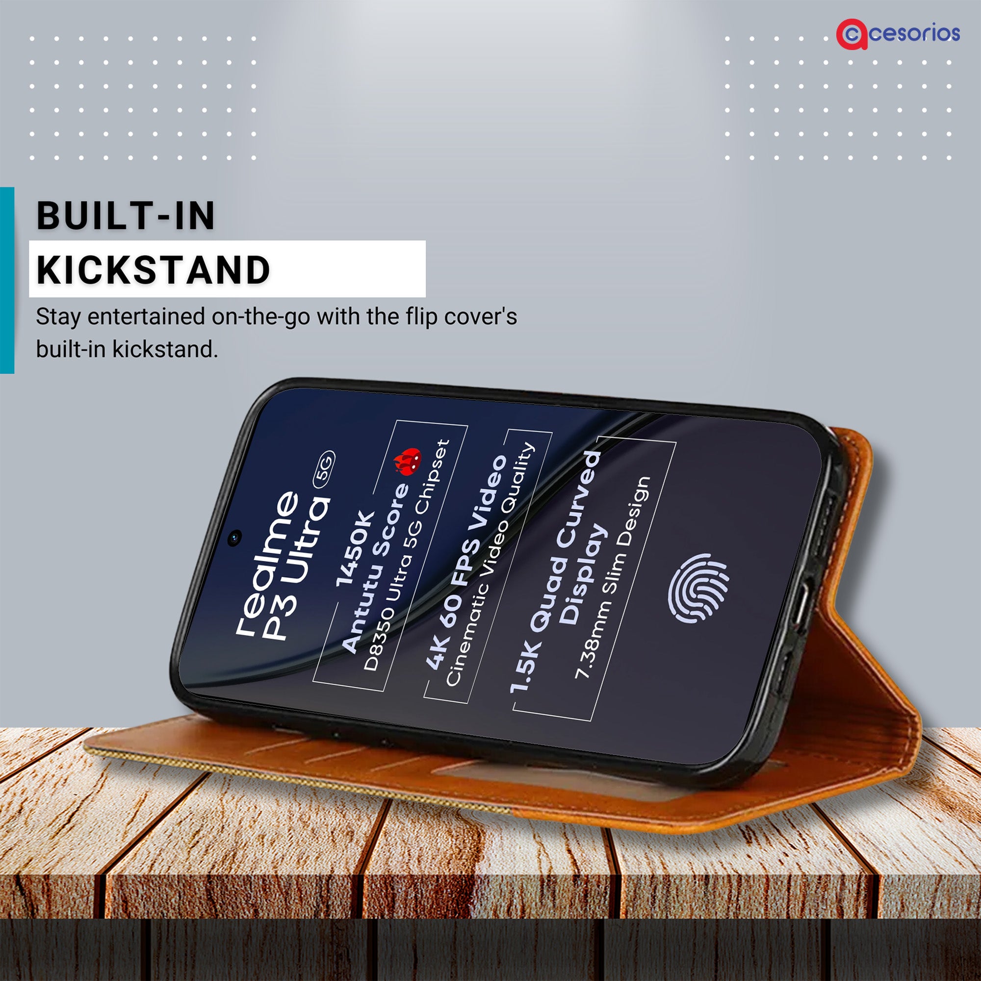 Accesorios Realme P3 Ultra 5G denim flip cover – Light Brown – Image 4 #color_light brown
