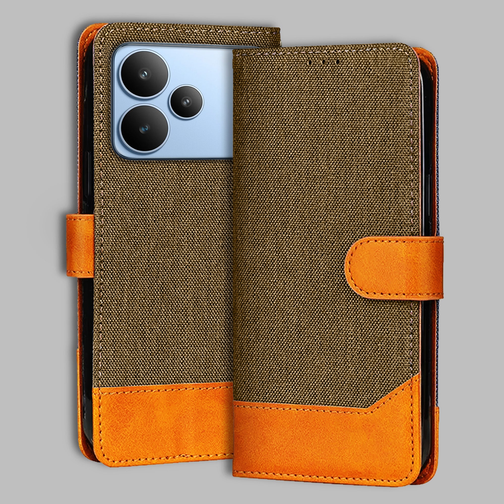 Accesorios Realme P4 5G denim flip cover – Dark Brown – Image 1 #color_dark b