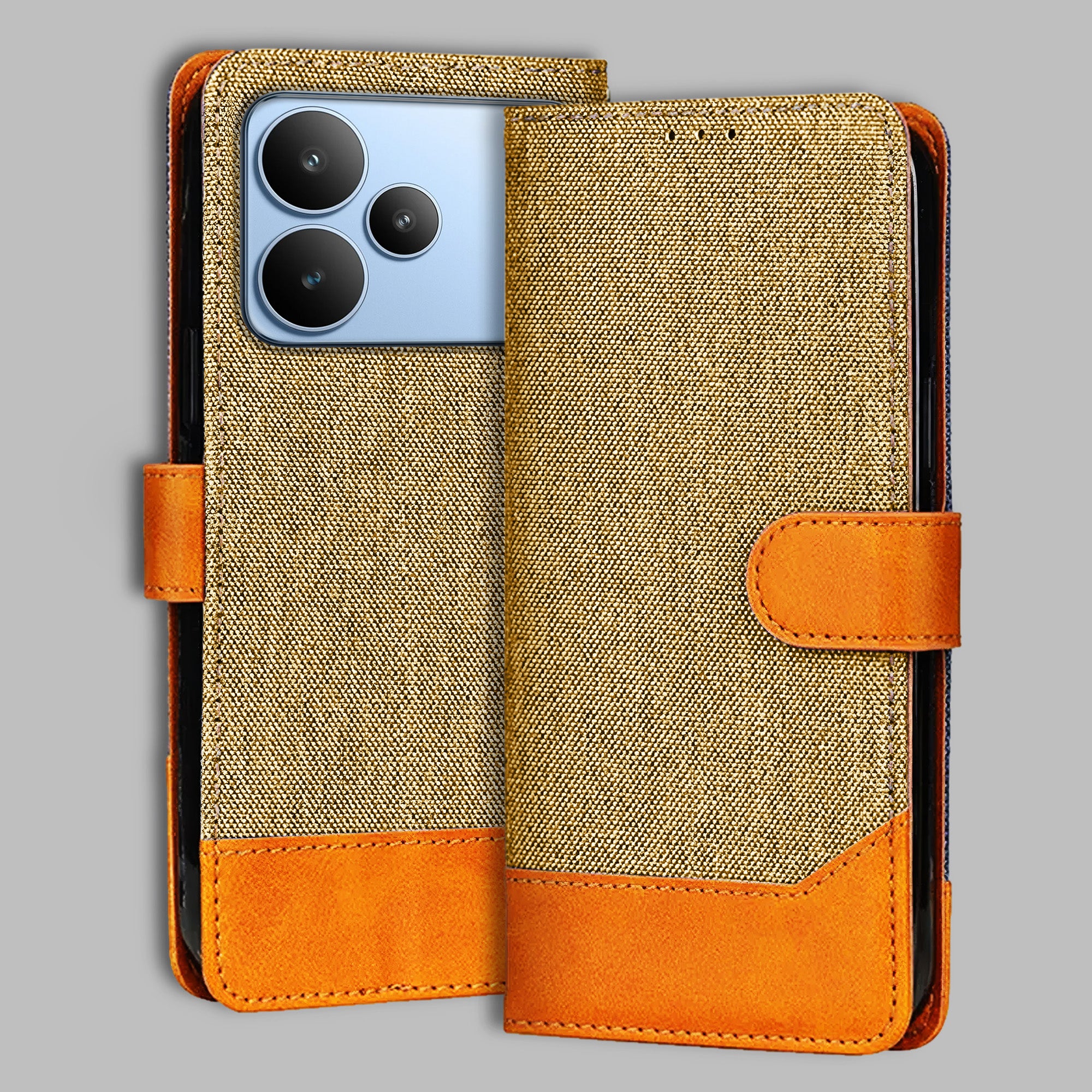 Accesorios Realme P4 5G denim flip cover – Light Brown – Image 1 #color_light b