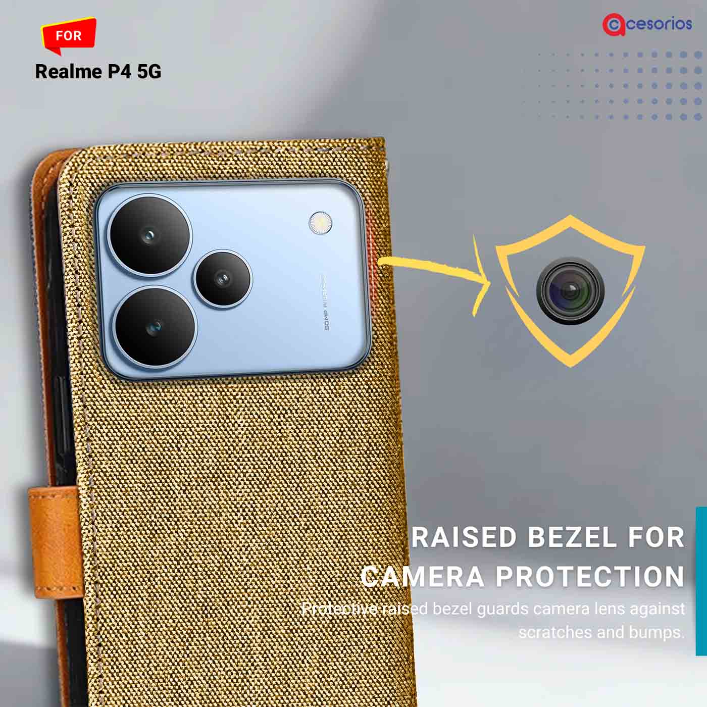 Denim & Leather back panel — Realme P4 5G in Light Brown mobile case