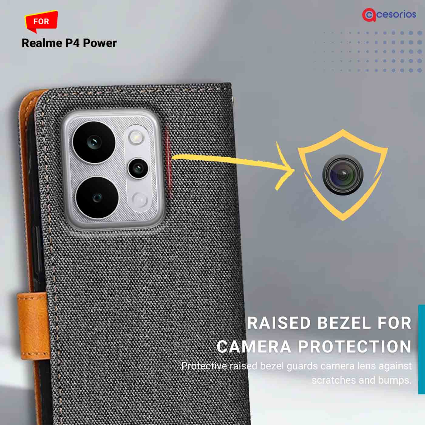 Denim & Leather back panel — Realme P4 Power in Grey mobile case