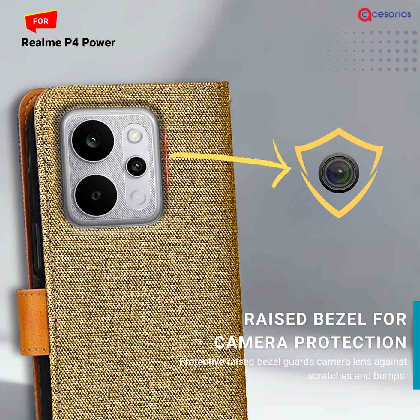 Denim & Leather back panel — Realme P4 Power in Light Brown mobile case