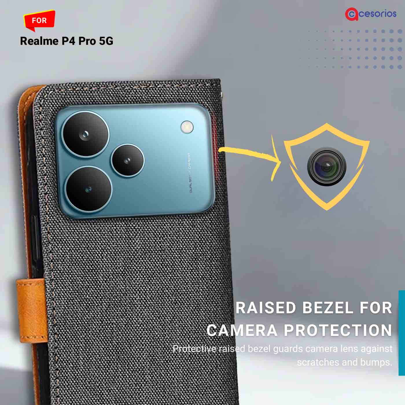 Denim & Leather back panel — Realme P4 Pro 5G in Grey mobile case