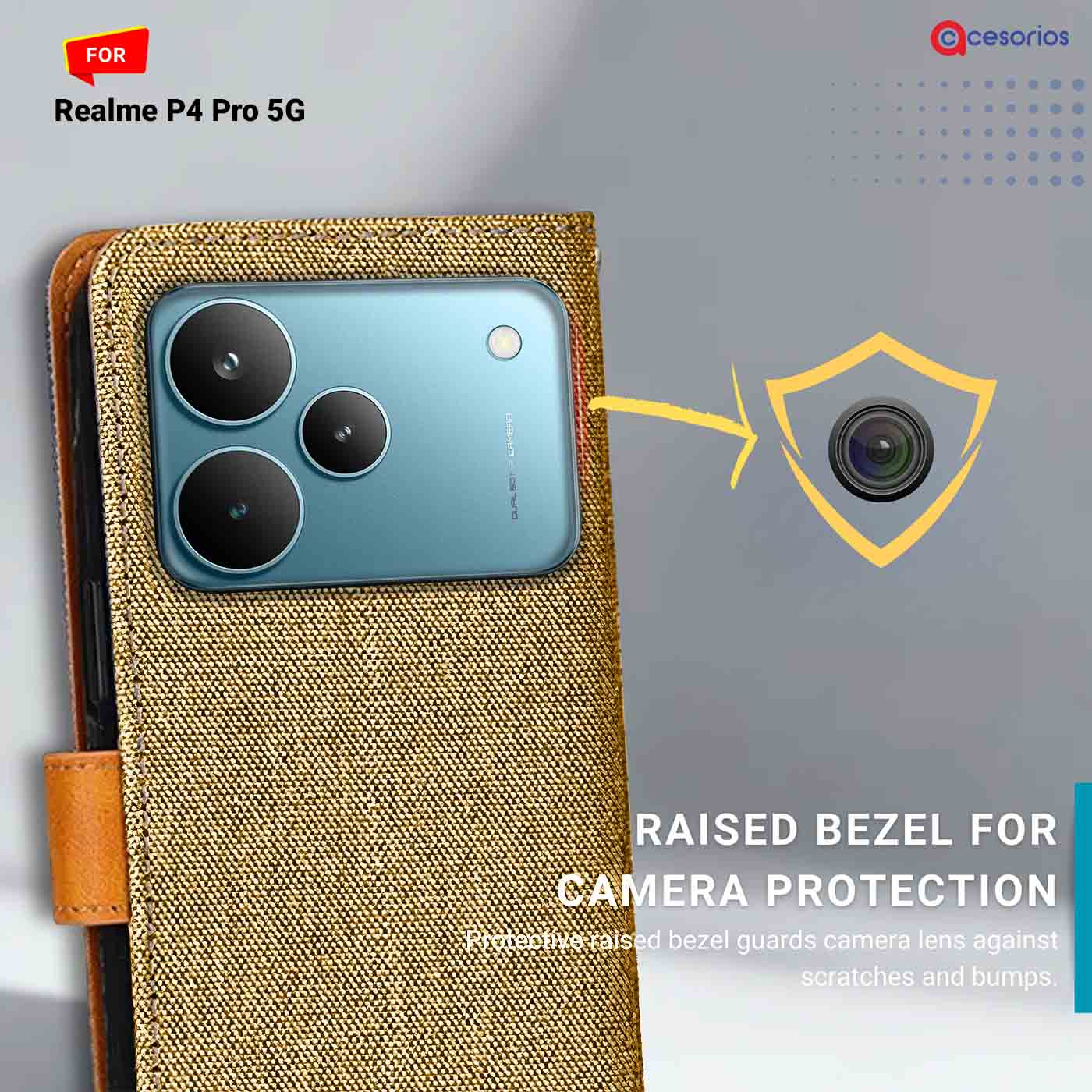 Denim & Leather back panel — Realme P4 Pro 5G in Light Brown mobile case