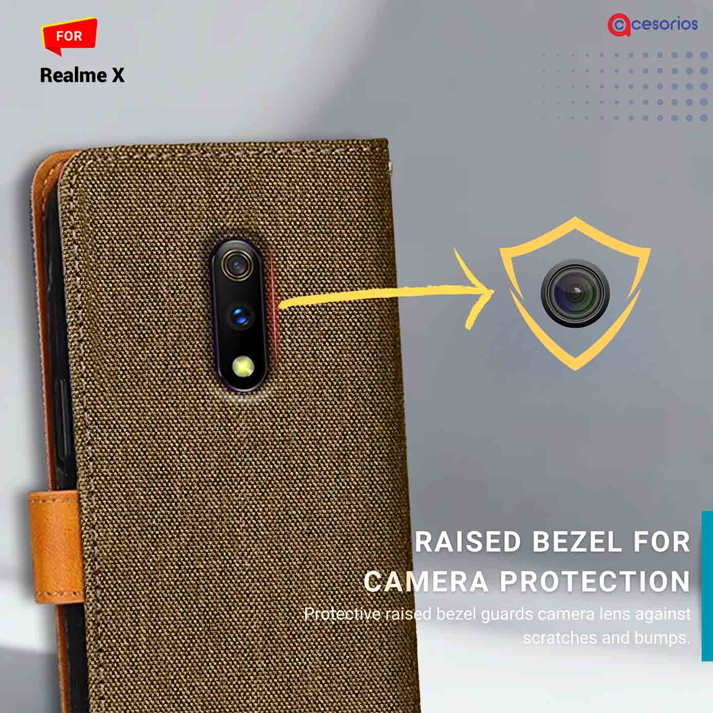 Accesorios Realme X denim flip cover – Dark Brown – Image 2 #color_dark b