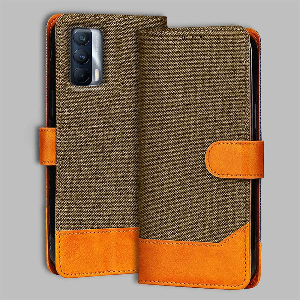 Realme X7 flip cover in Dark Brown — front view by Accesorios