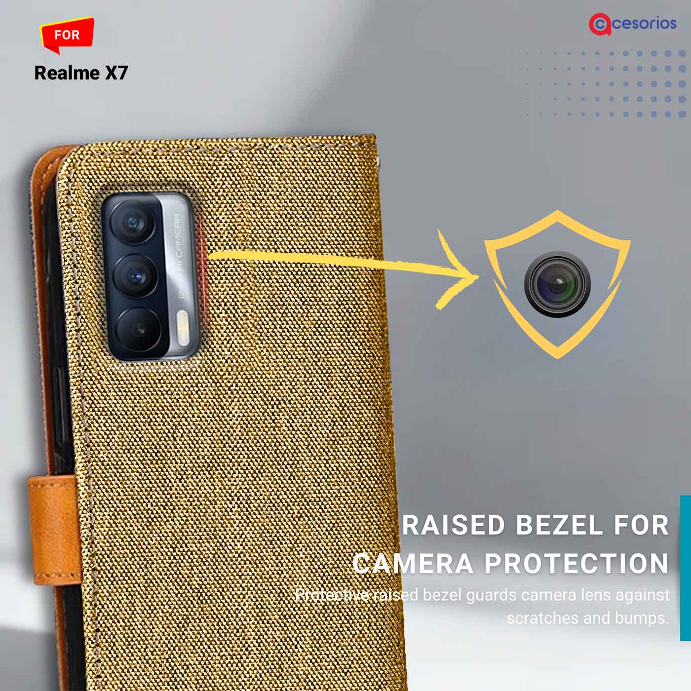 Denim & Leather back panel — Realme X7 in Light Brown mobile case