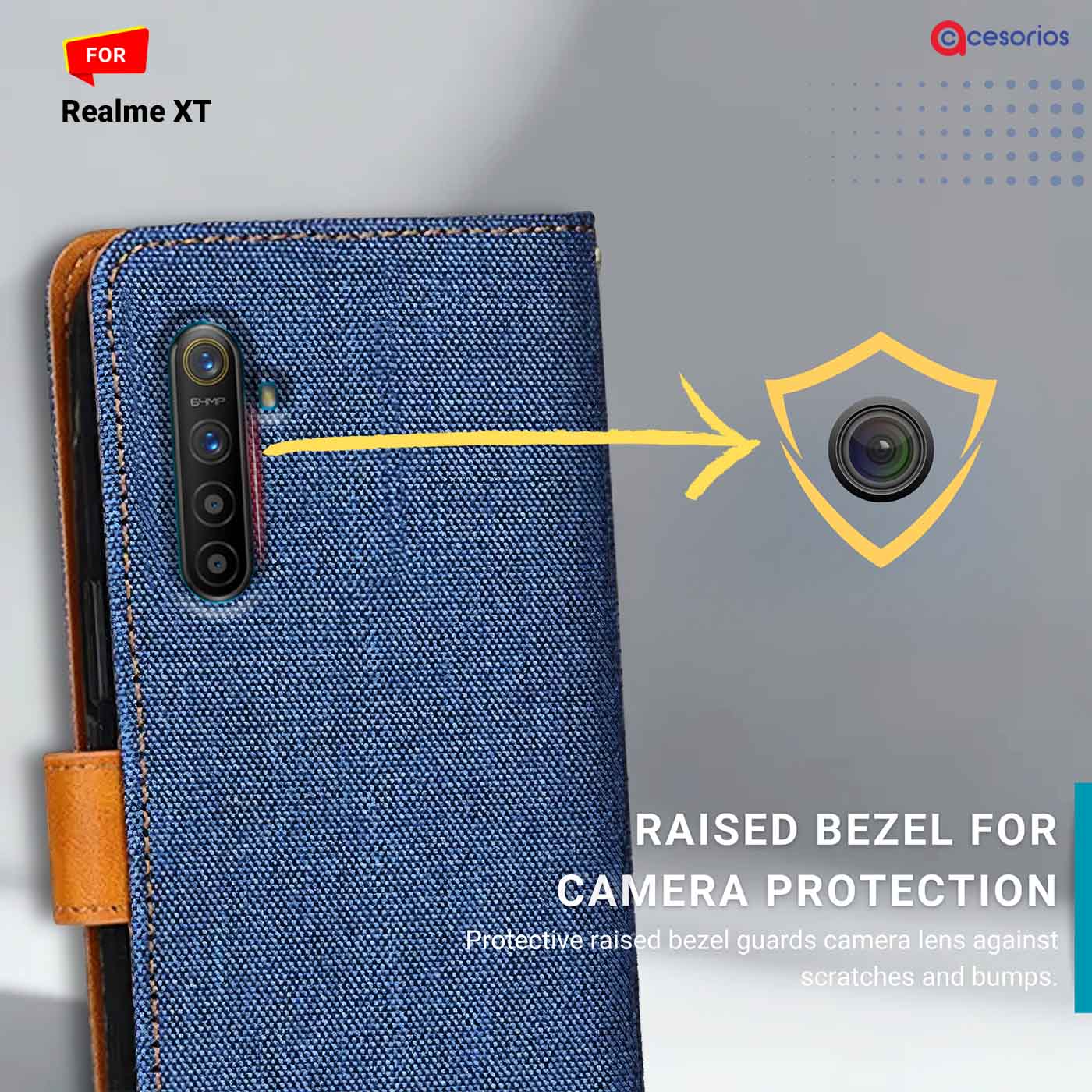Denim & Leather back panel — Realme XT in Blue mobile case