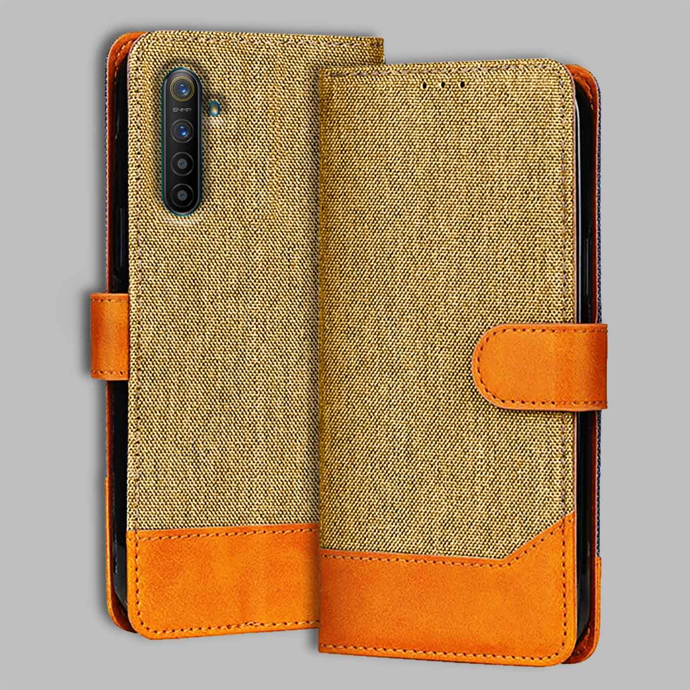 Realme XT flip cover in Light Brown — front view by Accesorios