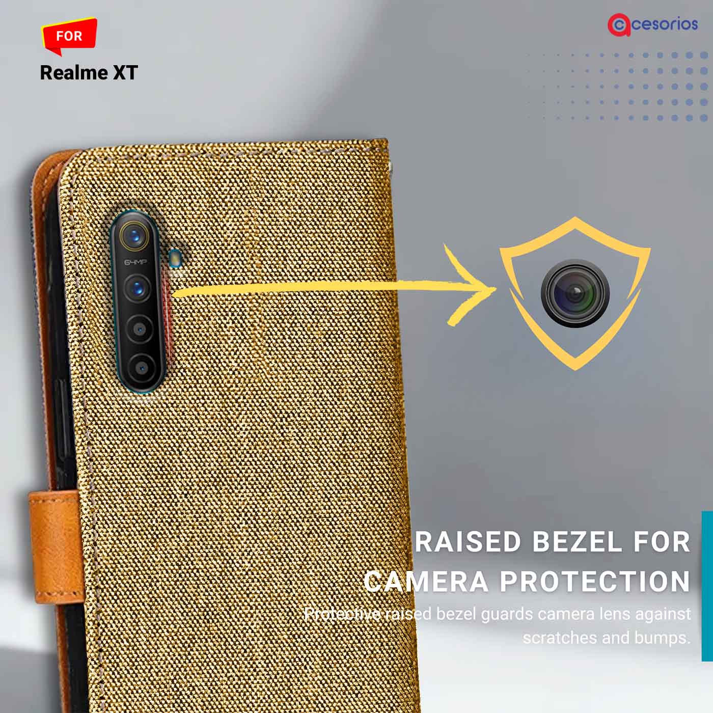Denim & Leather back panel — Realme XT in Light Brown mobile case