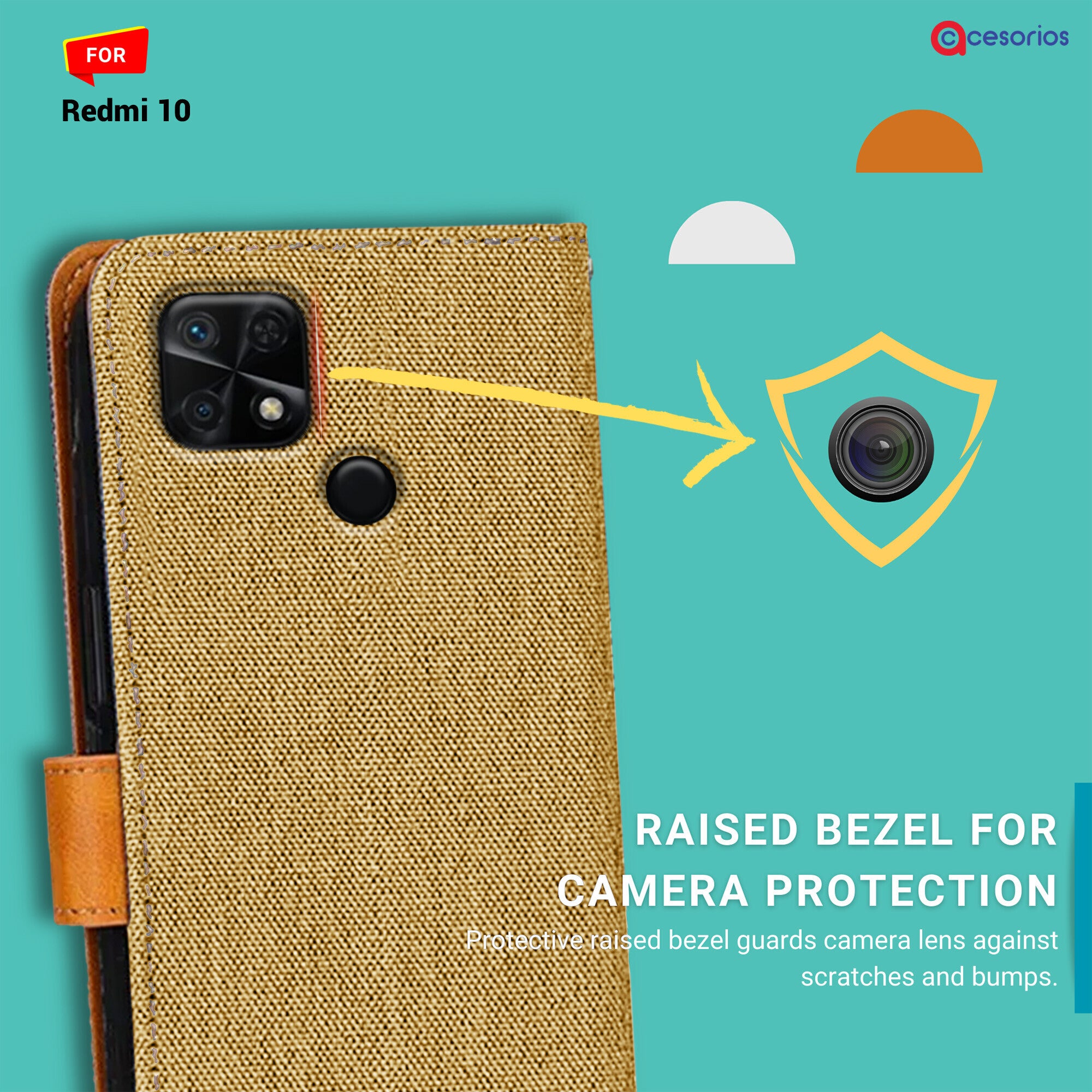 Accesorios Redmi 10 denim flip cover – Light Brown – Image 2 #color_light brown