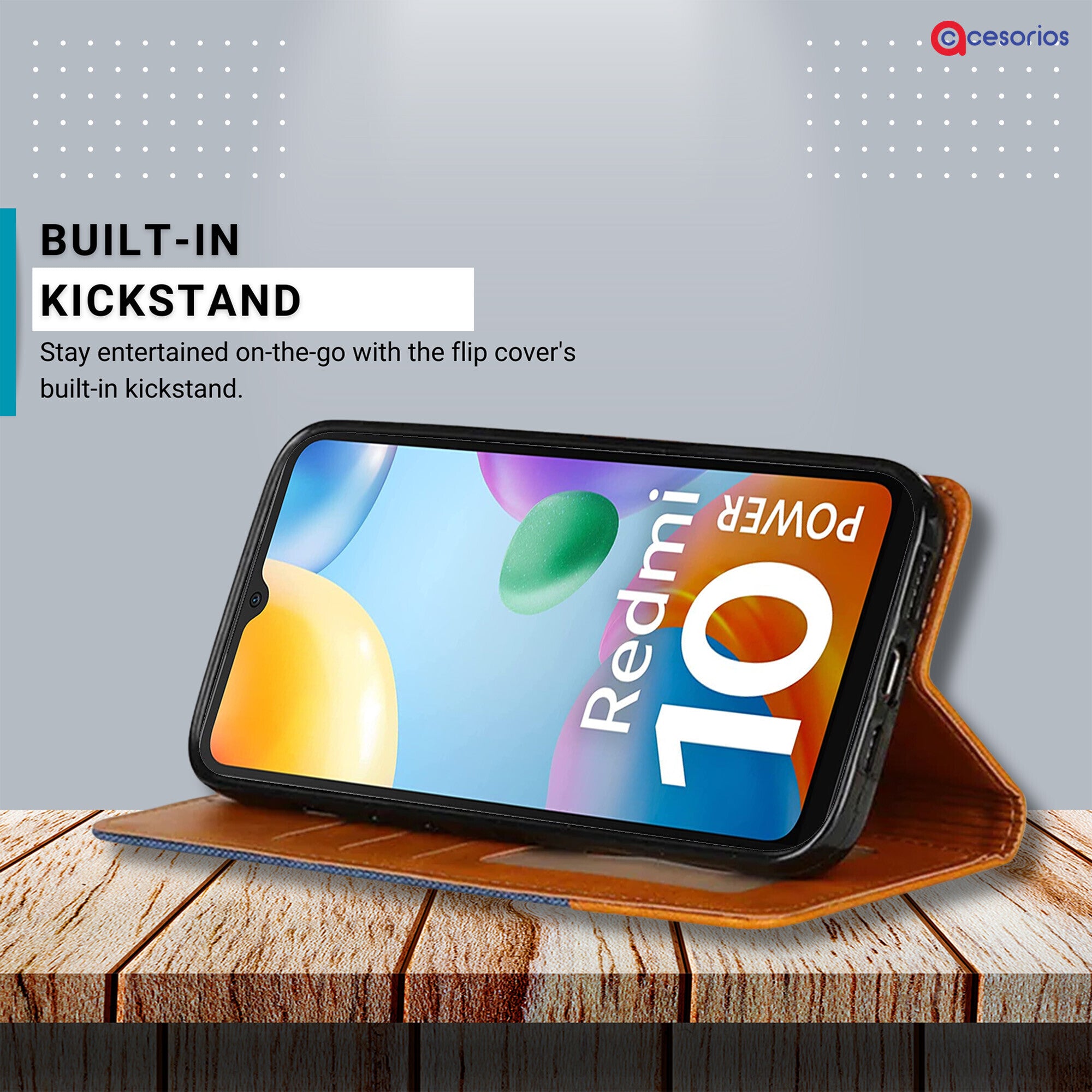 Accesorios Redmi 10 Power denim flip cover – Blue – Image 4 #color_blue