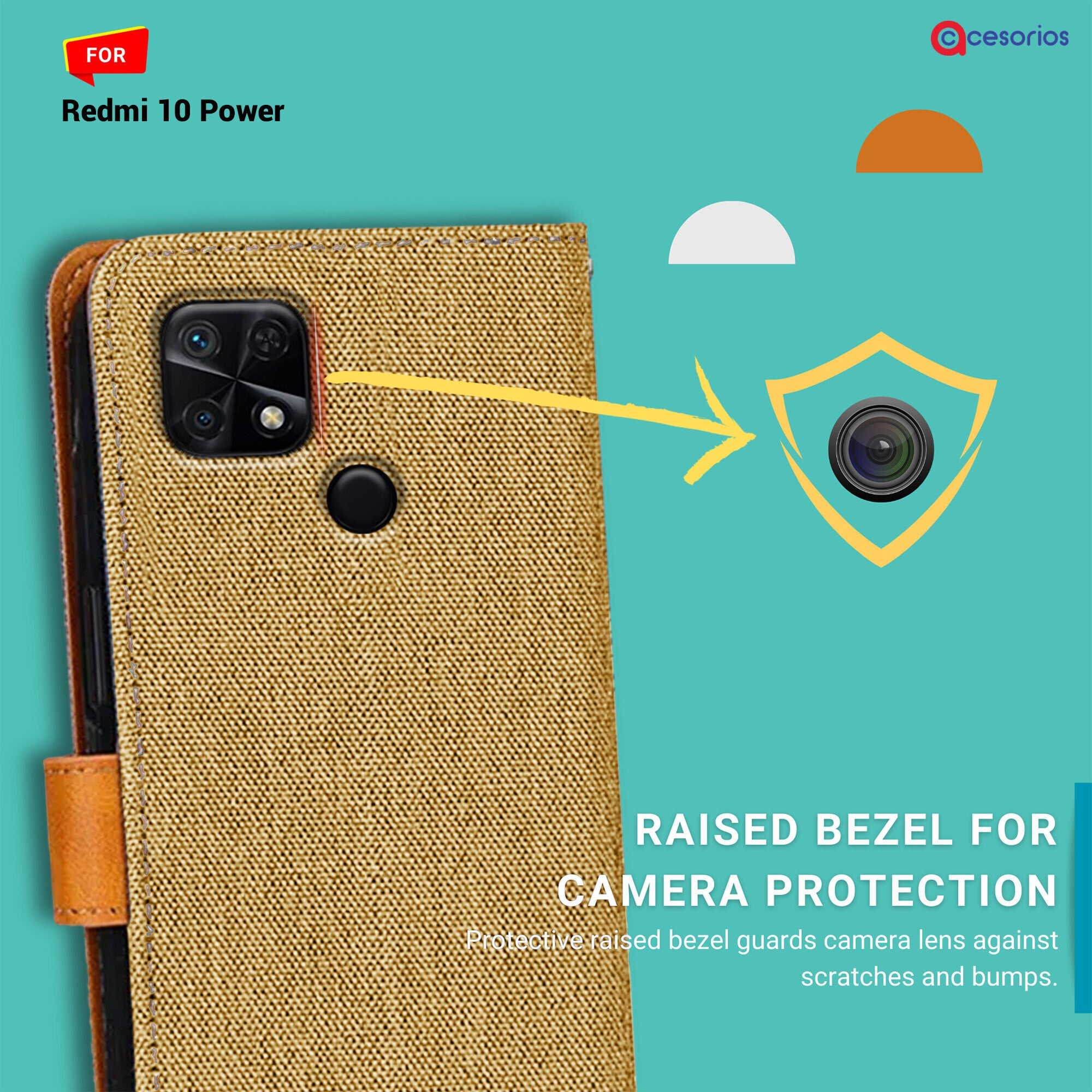 Accesorios Redmi 10 Power denim flip cover – Light Brown – Image 2 #color_light brown