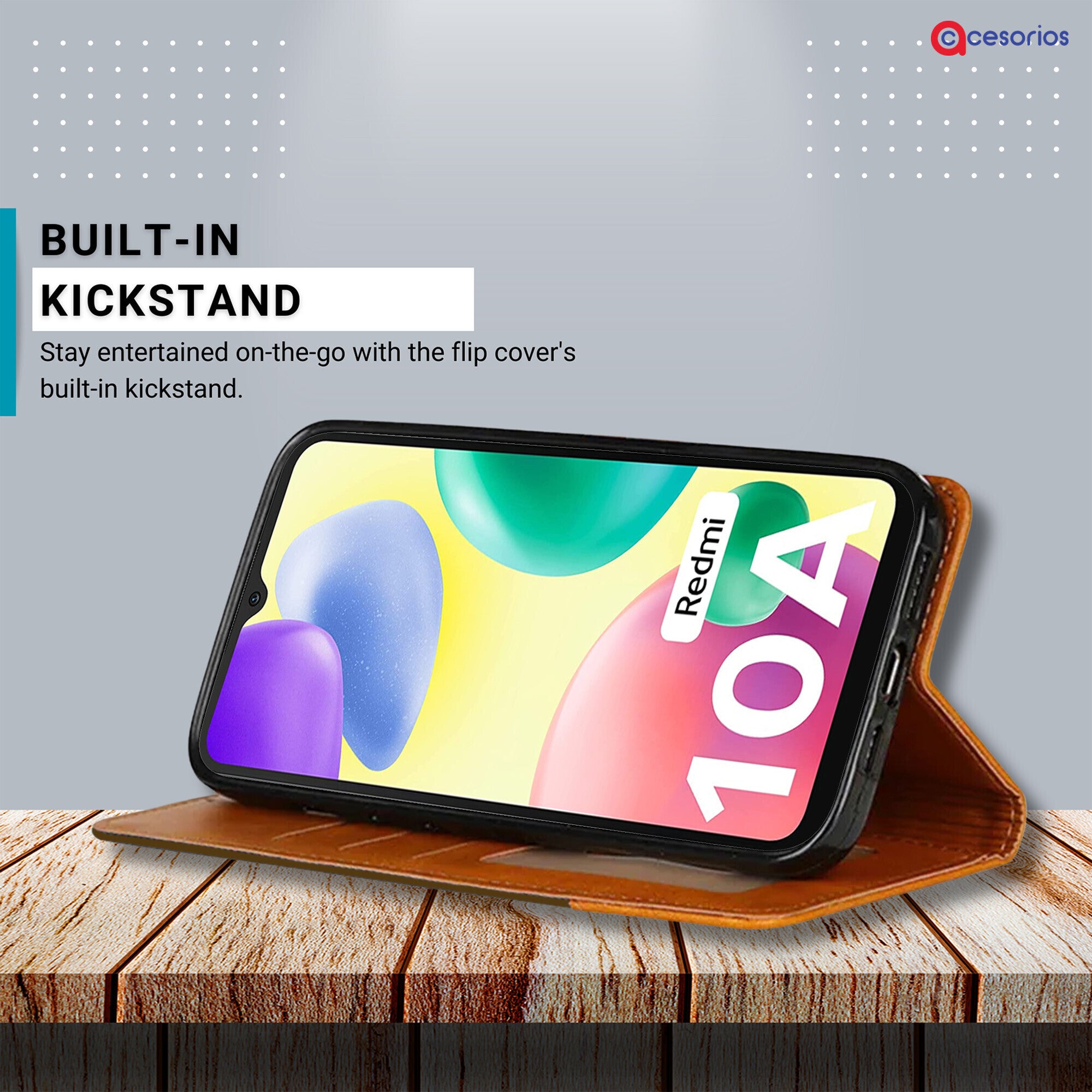Accesorios Redmi 10A denim flip cover – Dark Brown – Image 4 #color_dark brown