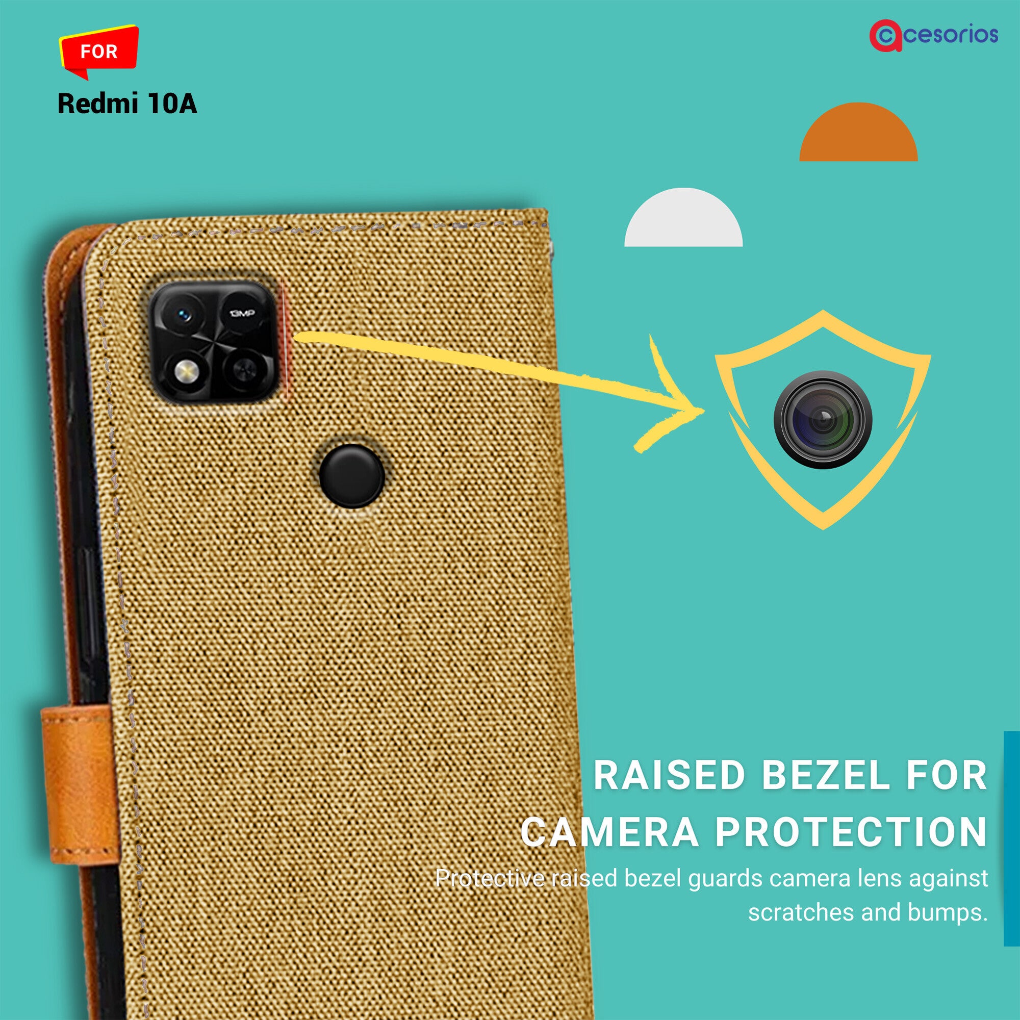 Accesorios Redmi 10A denim flip cover – Light Brown – Image 2 #color_light brown