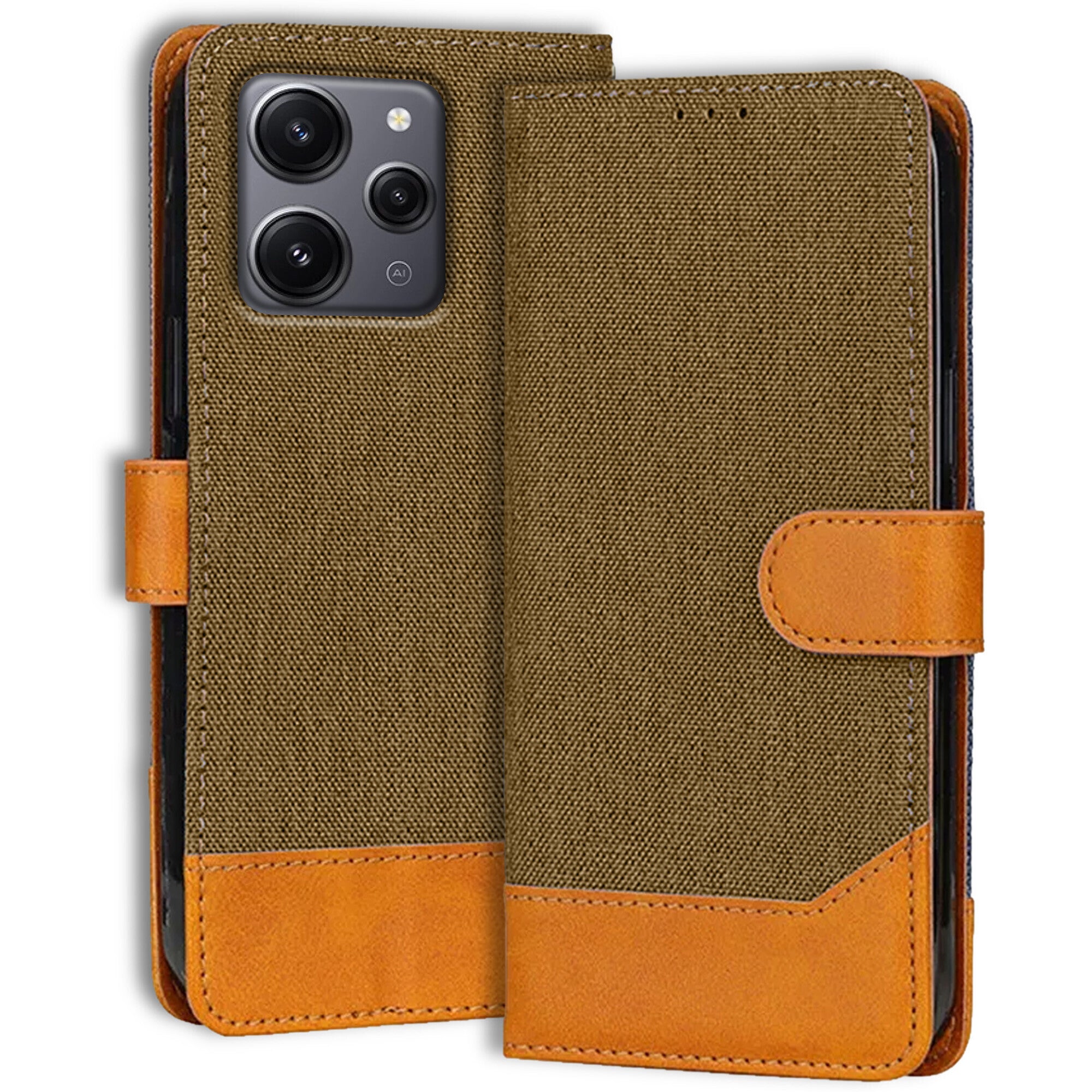 Accesorios Redmi 12 5G denim flip cover – Dark Brown – Image 1 #color_dark brown