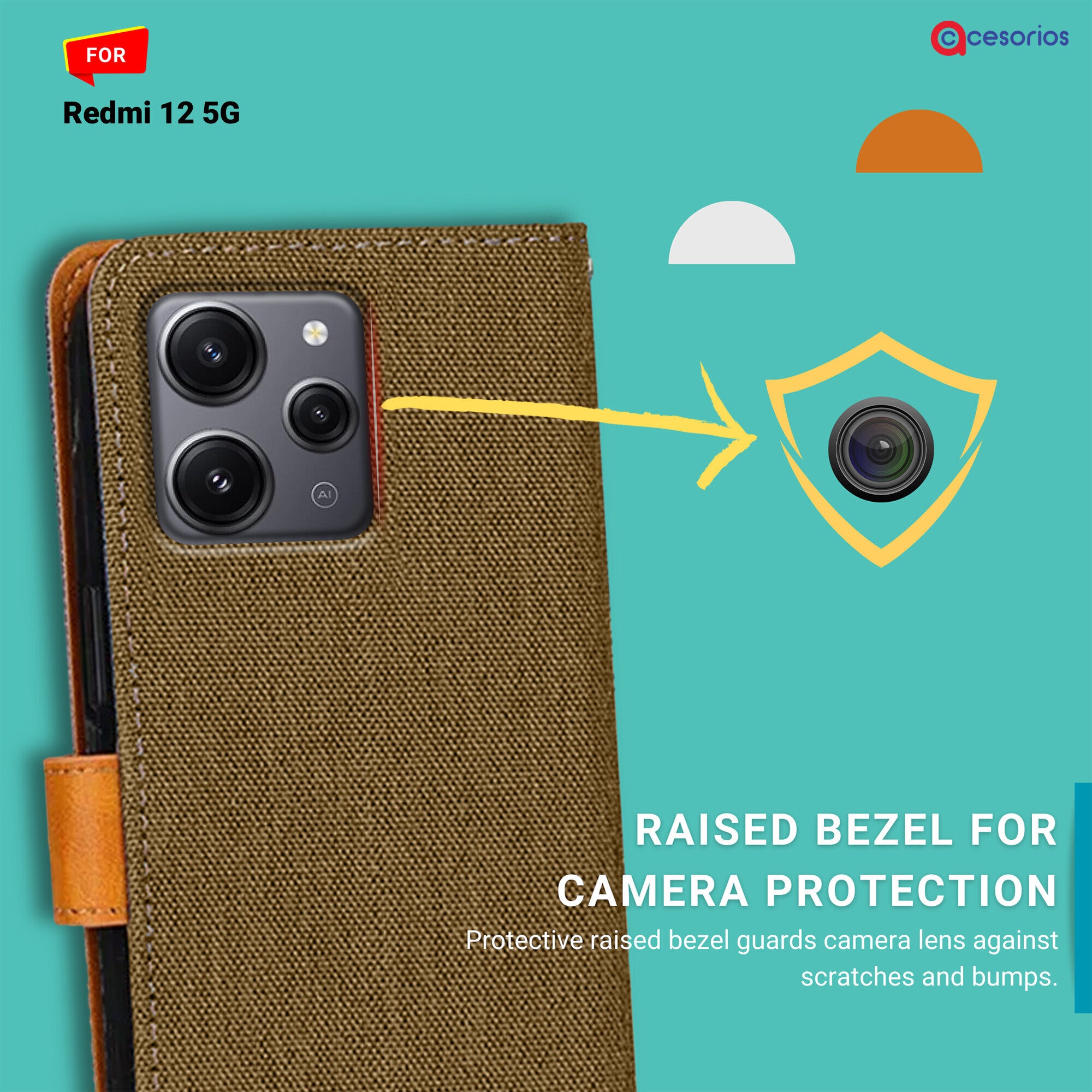 Accesorios Redmi 12 5G denim flip cover – Dark Brown – Image 2 #color_dark brown