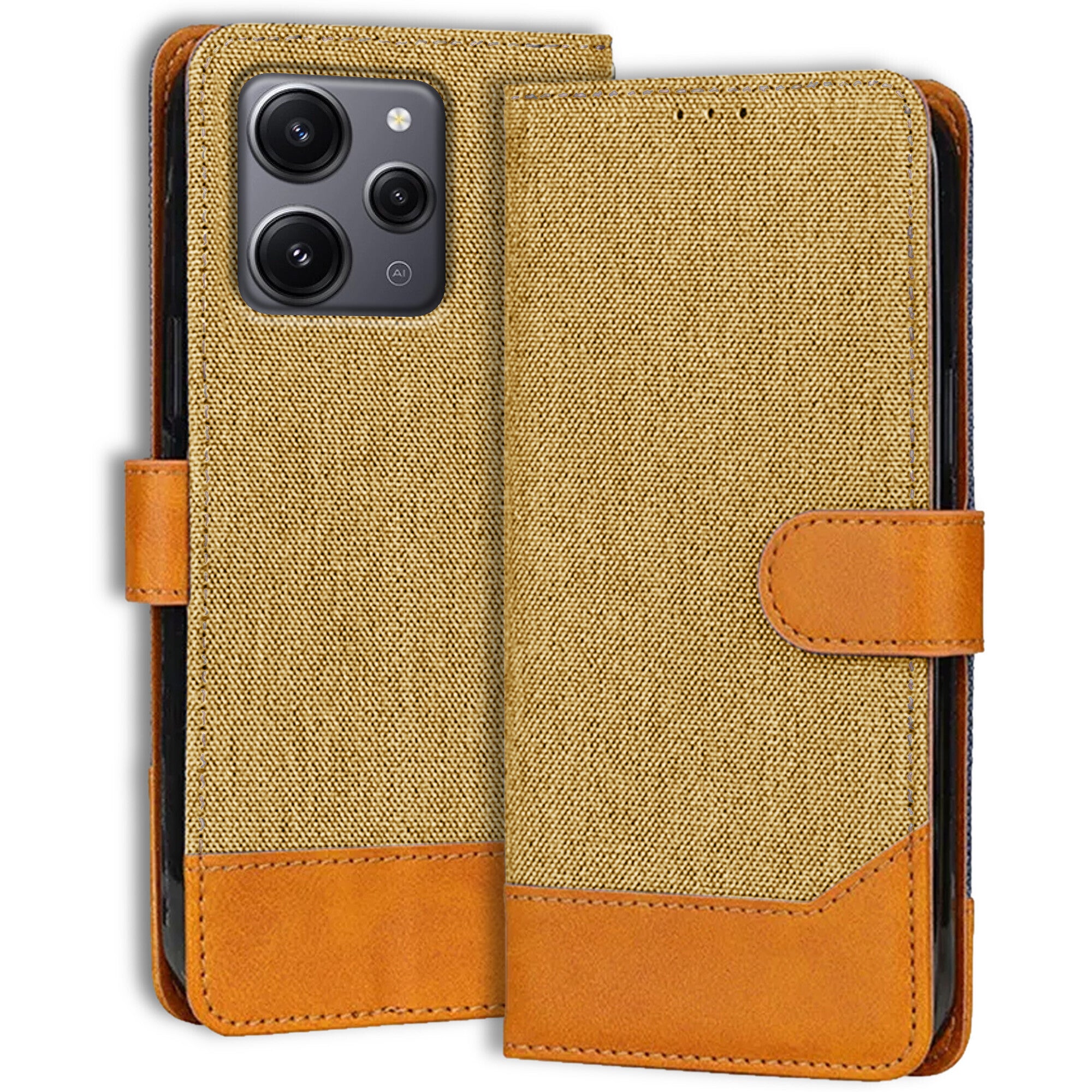 Accesorios Redmi 12 5G denim flip cover – Light Brown – Image 1 #color_light brown