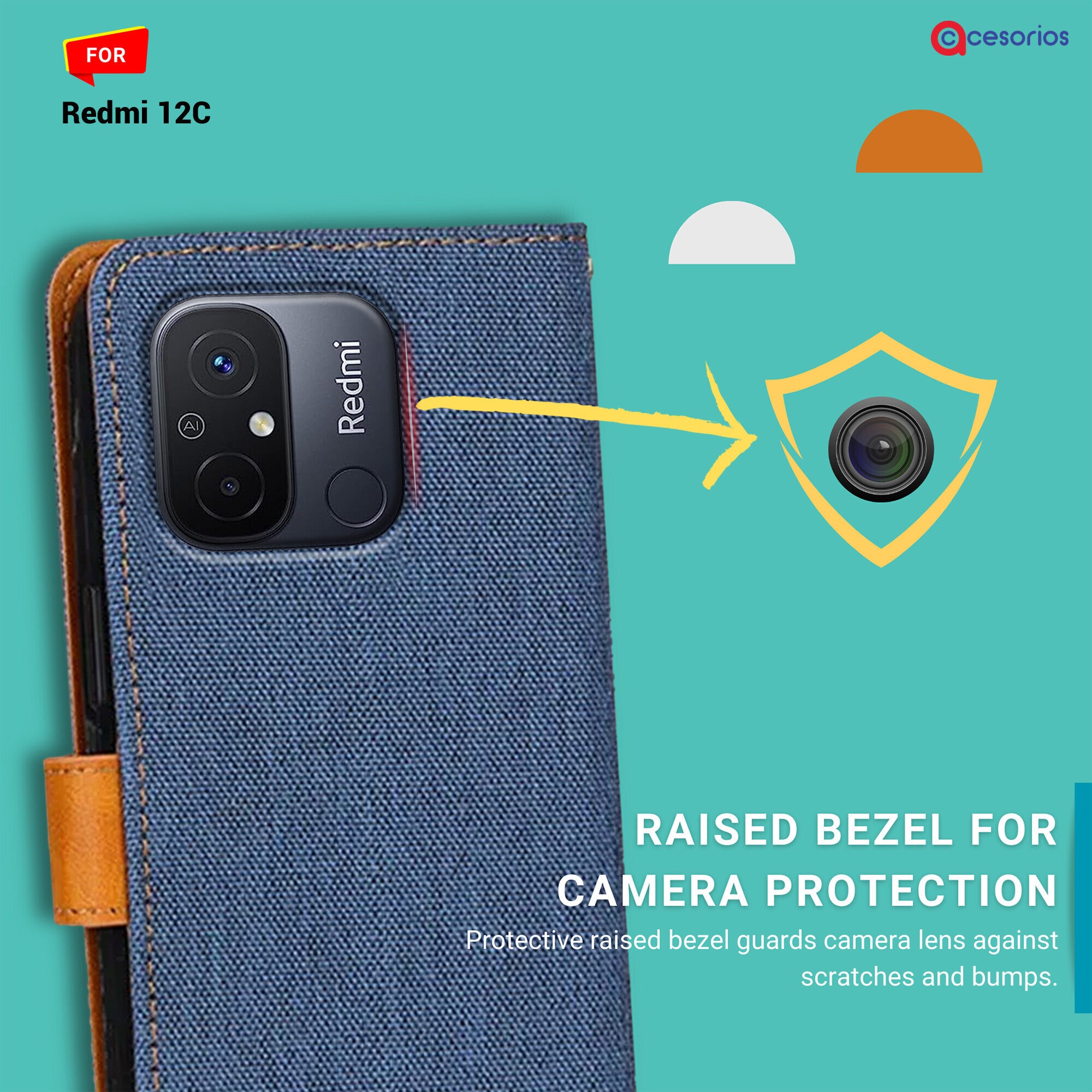 Accesorios Redmi 12C denim flip cover – Blue – Image 2 #color_blue