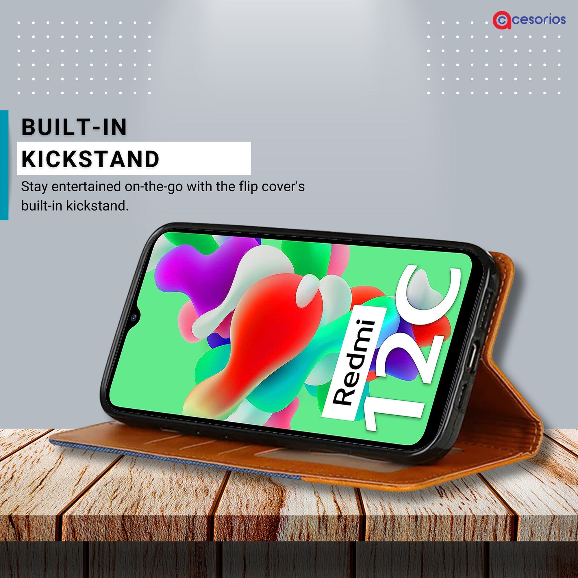 Accesorios Redmi 12C denim flip cover – Blue – Image 4 #color_blue