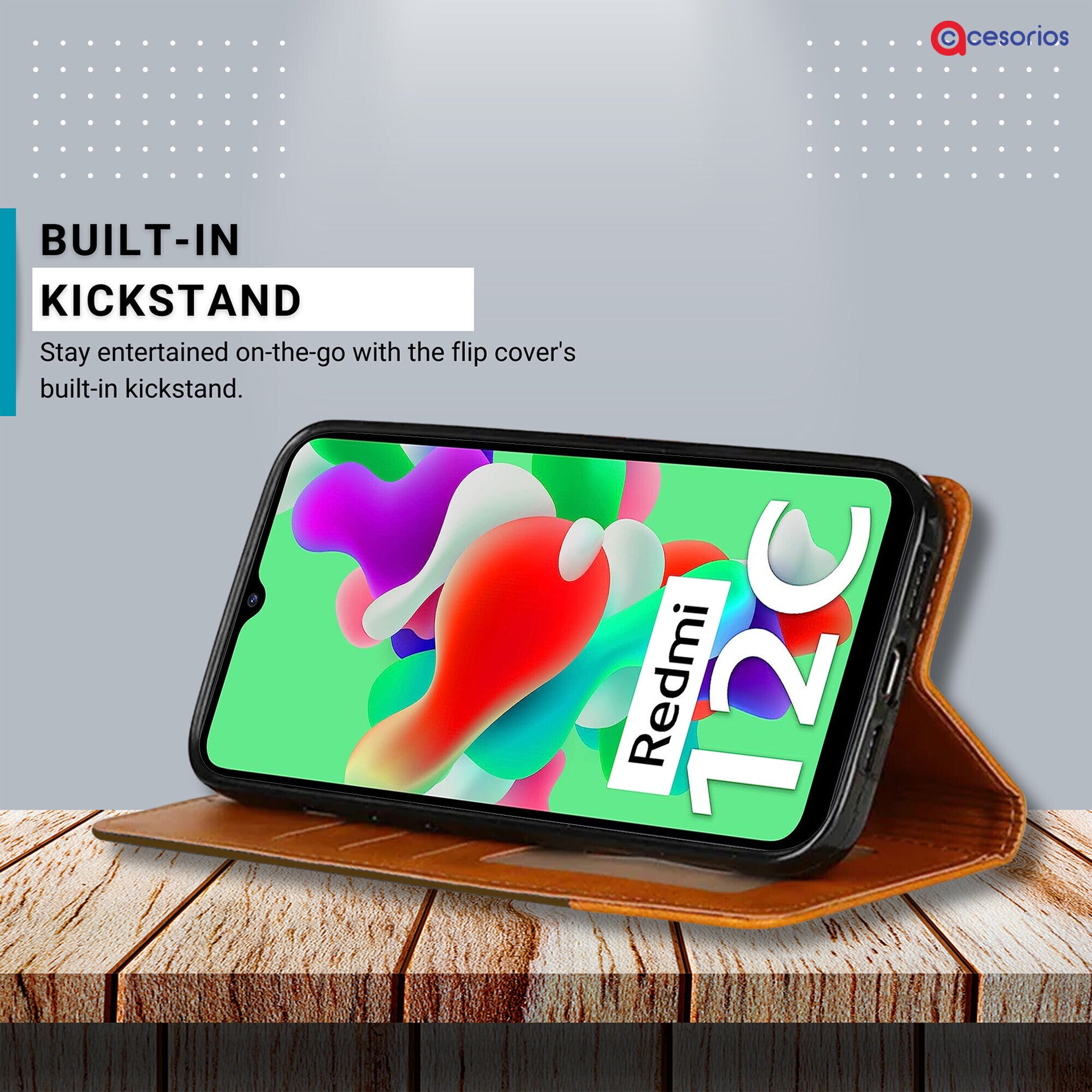 Accesorios Redmi 12C denim flip cover – Dark Brown – Image 4 #color_dark brown