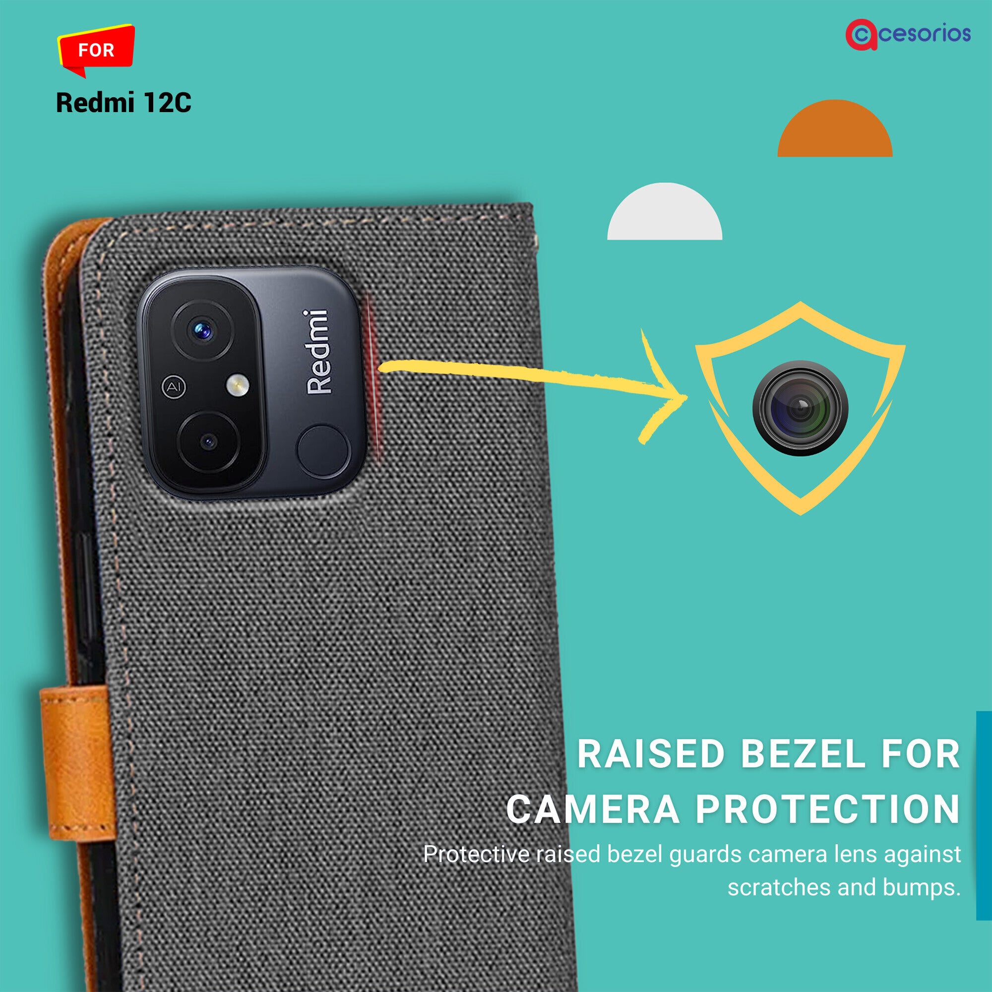 Accesorios Redmi 12C denim flip cover – Grey – Image 2 #color_grey