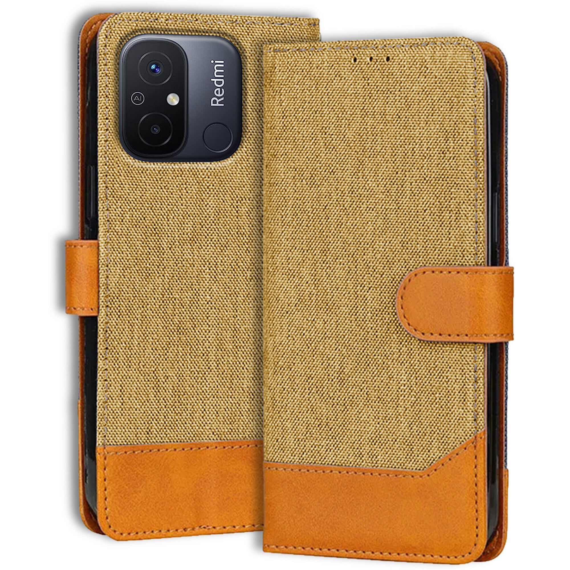 Accesorios Redmi 12C denim flip cover – Light Brown – Image 1 #color_light brown