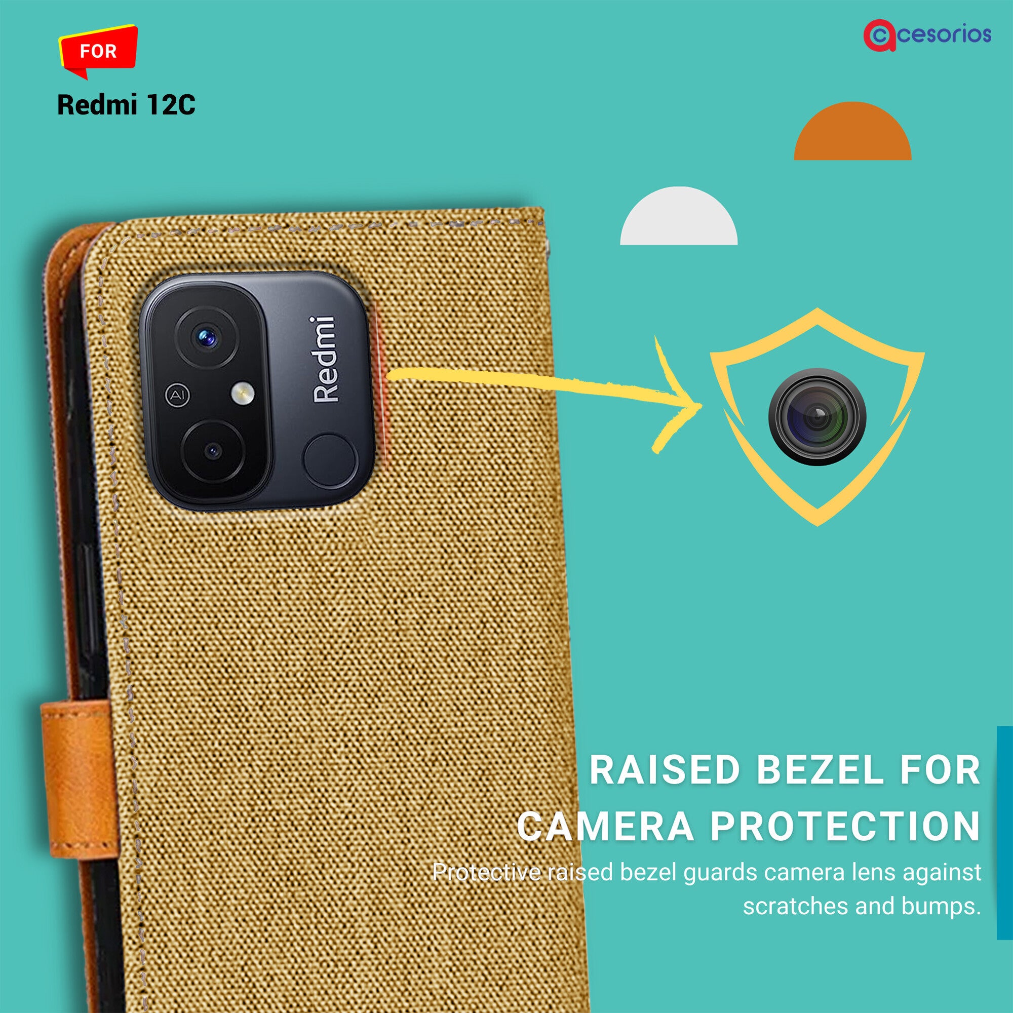 Accesorios Redmi 12C denim flip cover – Light Brown – Image 2 #color_light brown