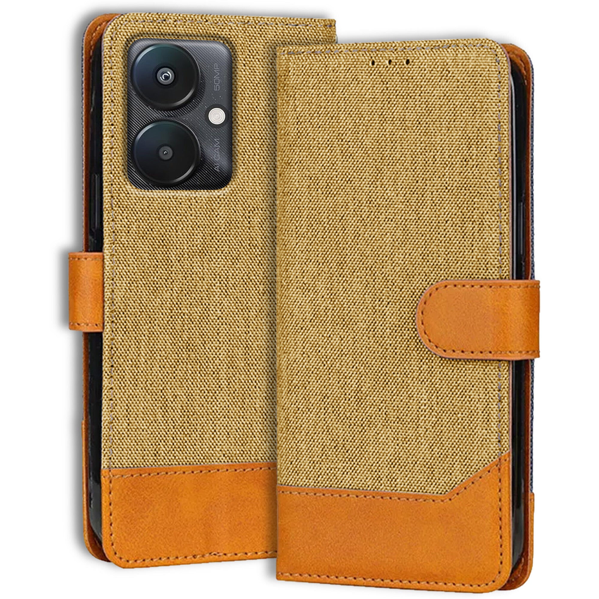 Accesorios Redmi 13C 5G denim flip cover – Light Brown – Image 1 #color_light brown