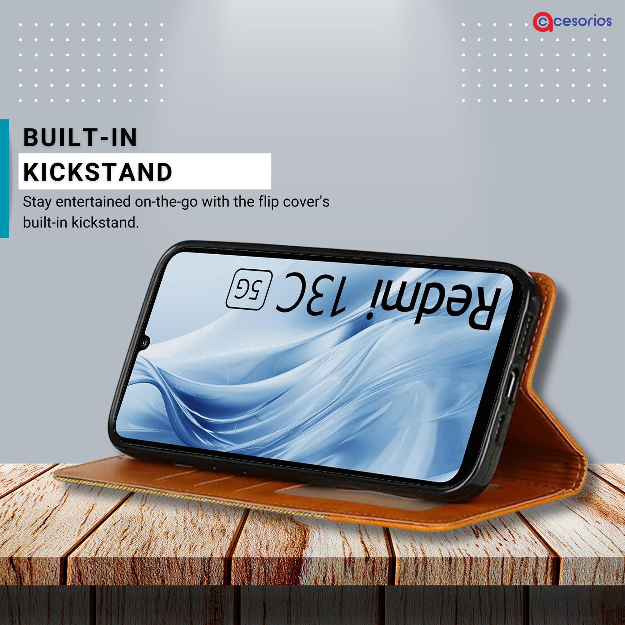 Accesorios Redmi 13C 5G denim flip cover – Light Brown – Image 4 #color_light brown