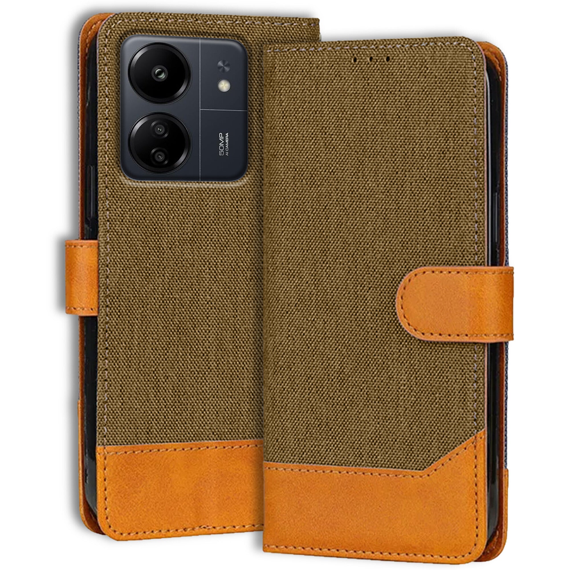 Accesorios Redmi 13C denim flip cover – Dark Brown – Image 1 #color_dark brown