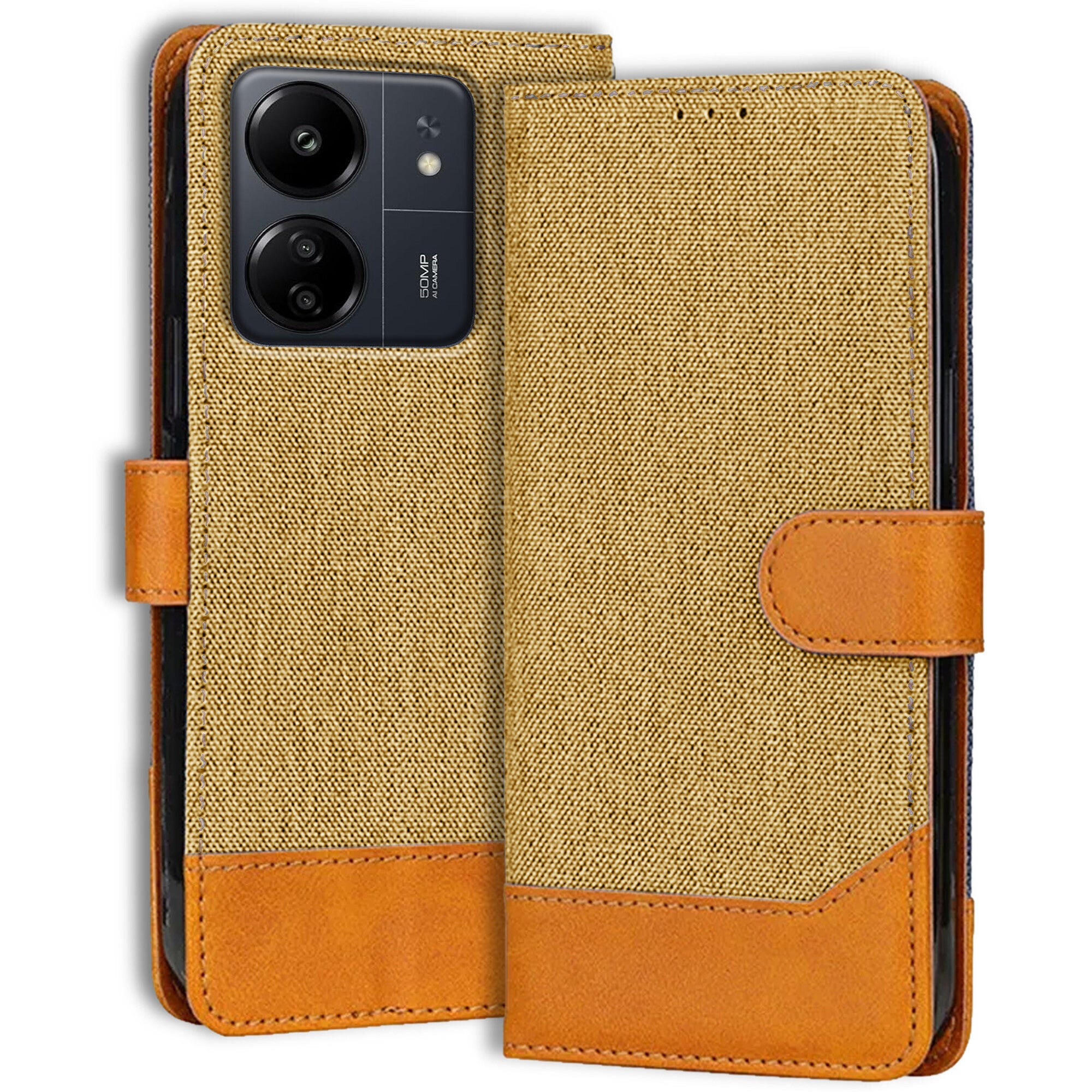 Accesorios Redmi 13C denim flip cover – Light Brown – Image 1 #color_light brown