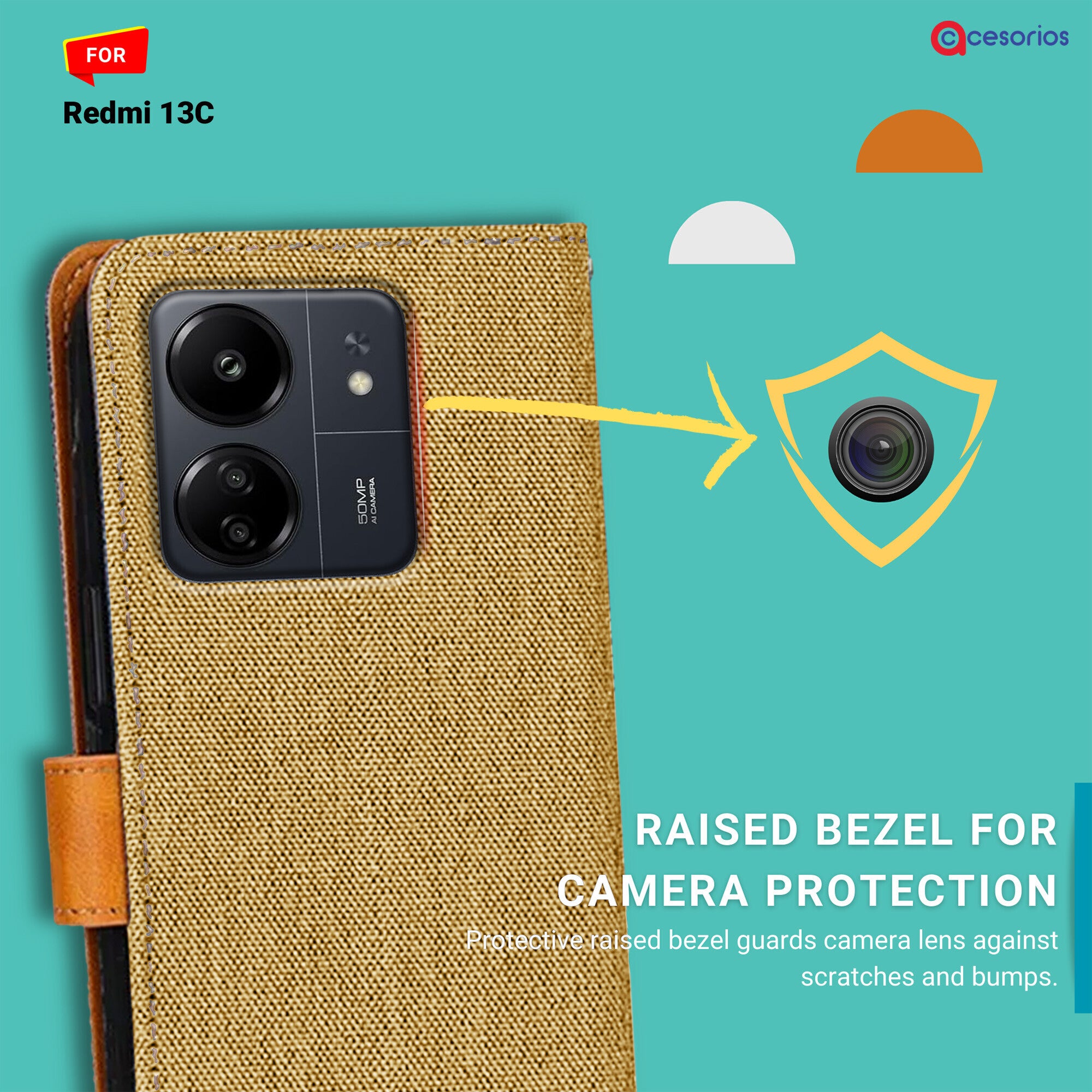 Accesorios Redmi 13C denim flip cover – Light Brown – Image 2 #color_light brown