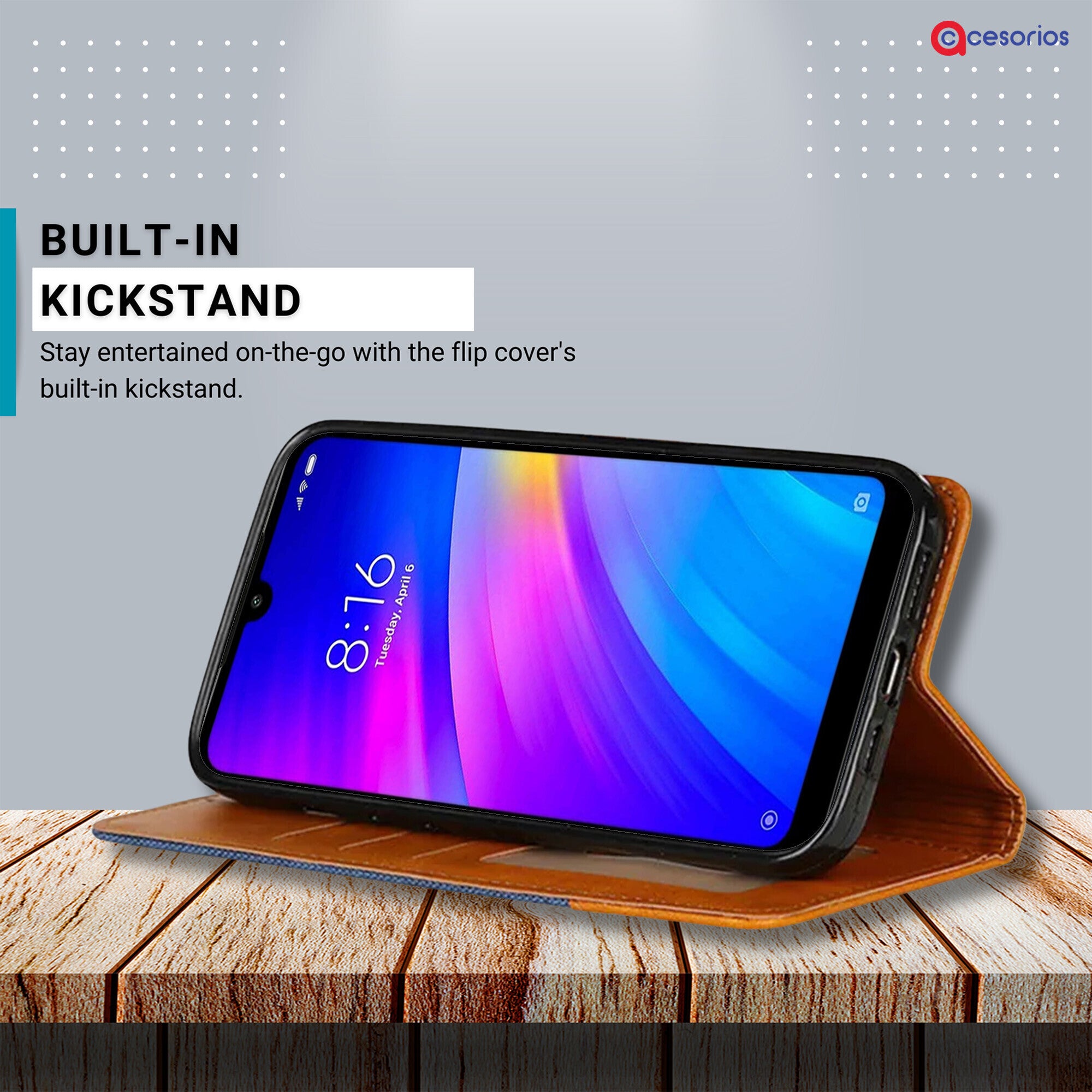 Accesorios Redmi 7 denim flip cover – Blue – Image 4 #color_blue