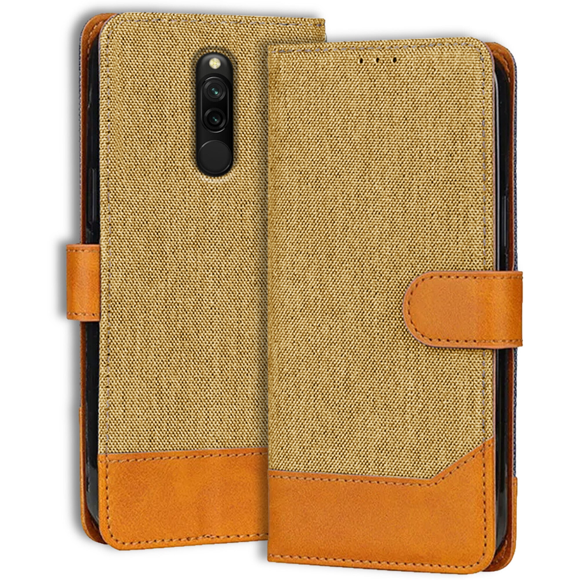 Accesorios Redmi 8 denim flip cover – Light Brown – Image 1 #color_light brown