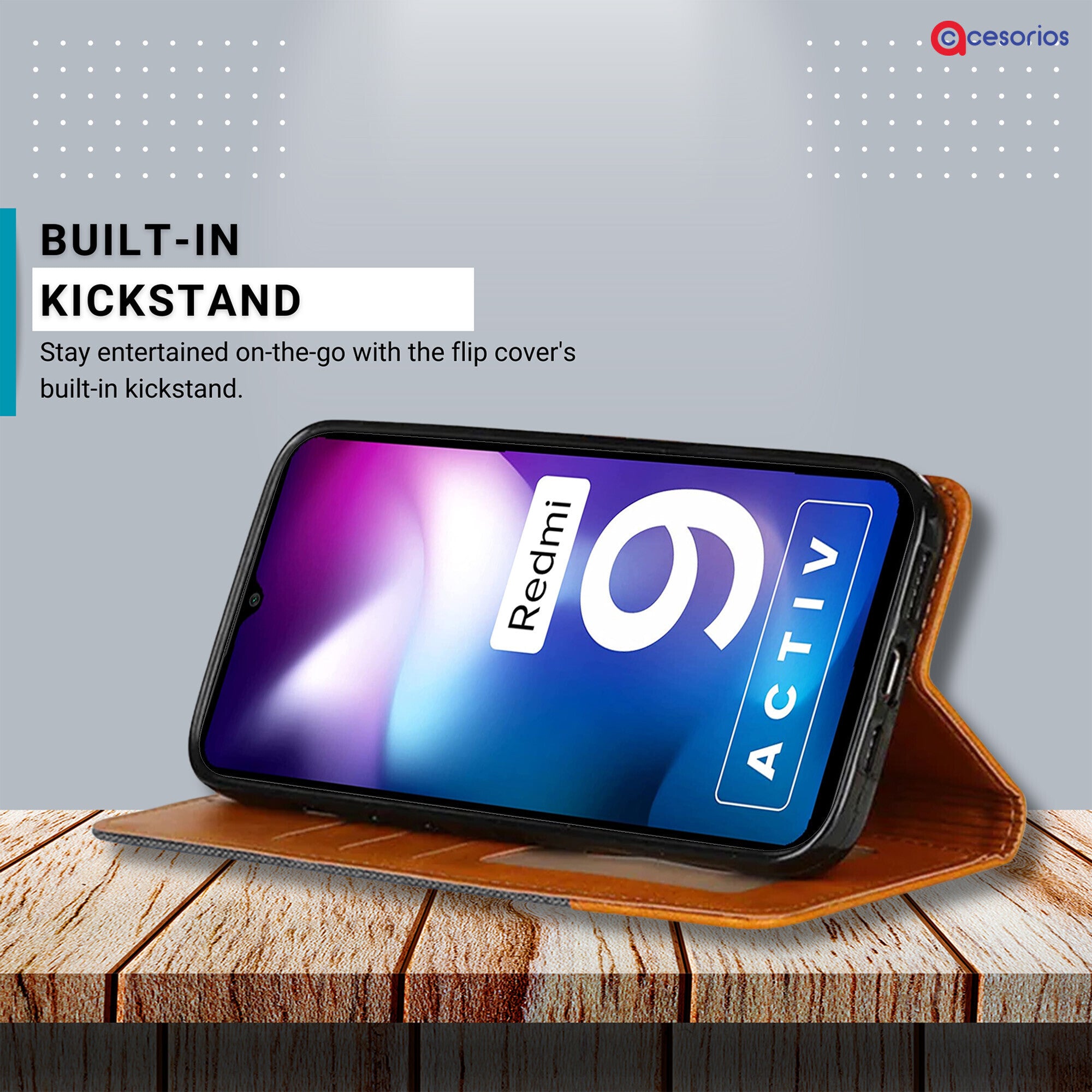 Accesorios Redmi 9 Activ denim flip cover – Grey – Image 4 #color_grey