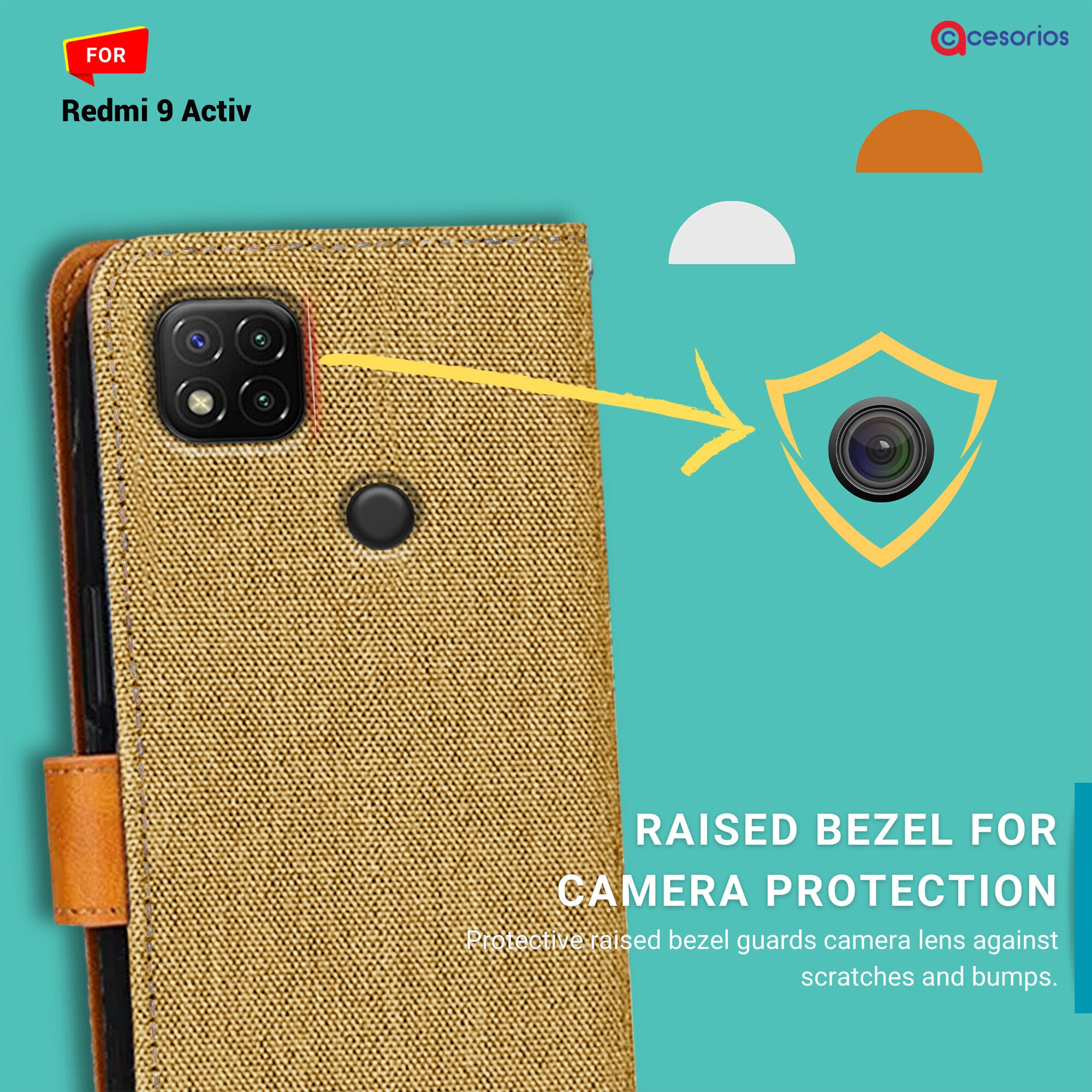 Accesorios Redmi 9 Activ denim flip cover – Light Brown – Image 2 #color_light brown