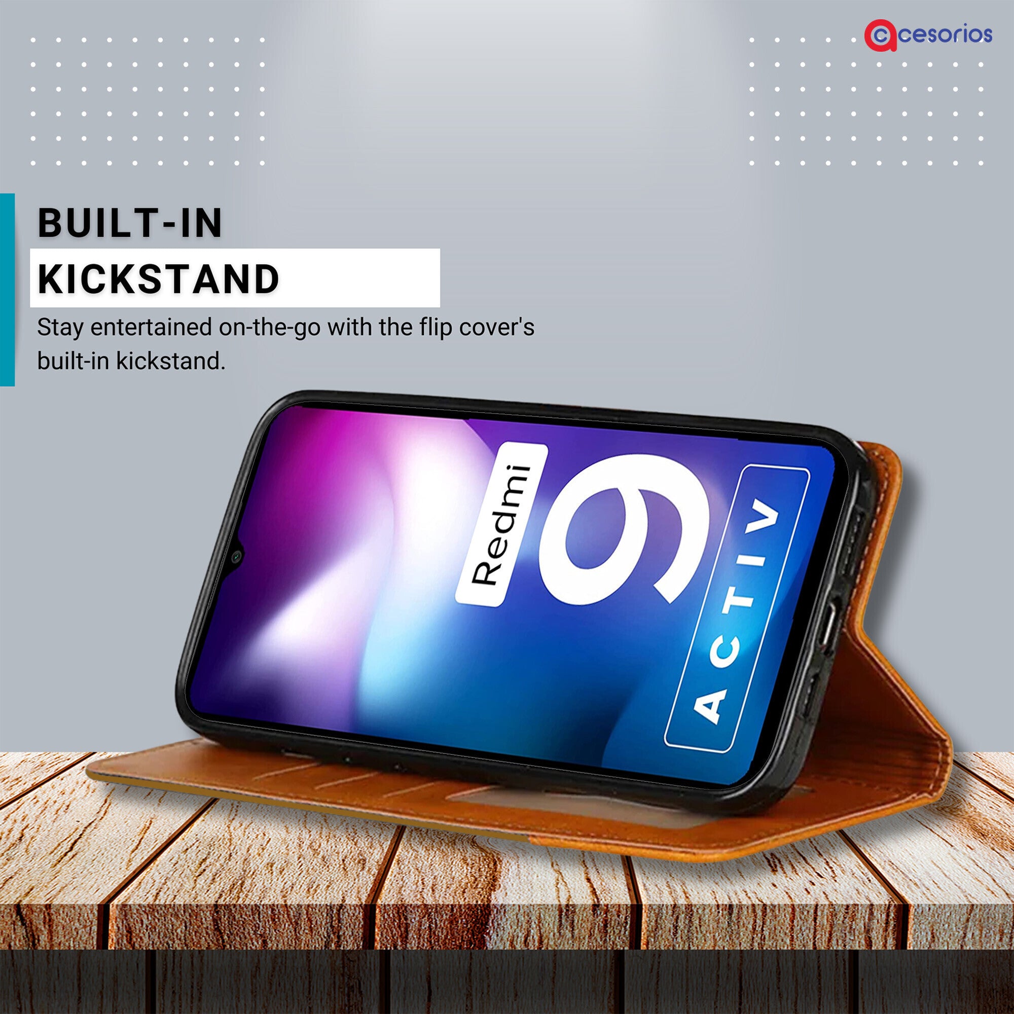 Accesorios Redmi 9 Activ denim flip cover – Light Brown – Image 4 #color_light brown