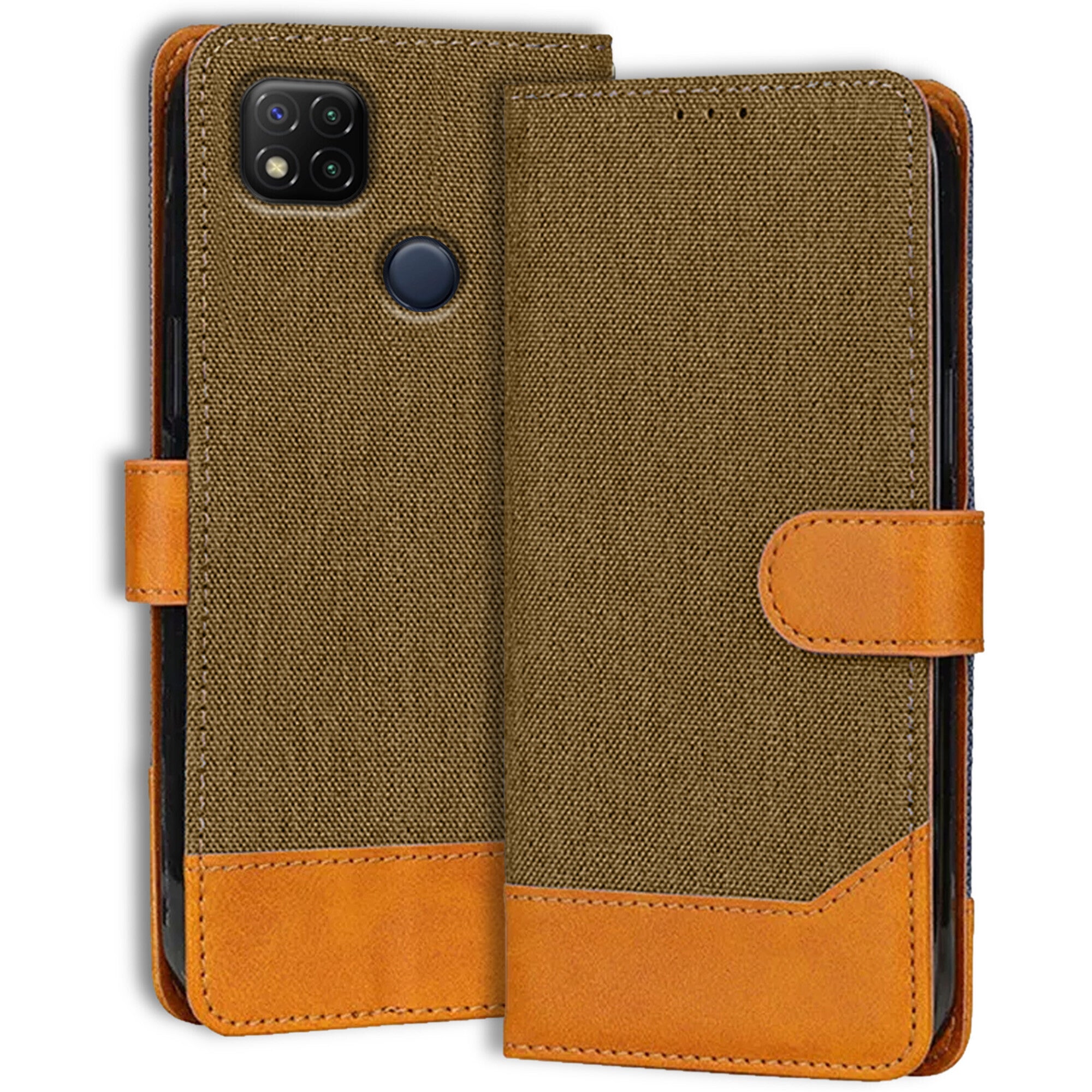 Accesorios Redmi 9 denim flip cover – Dark Brown – Image 1 #color_dark brown